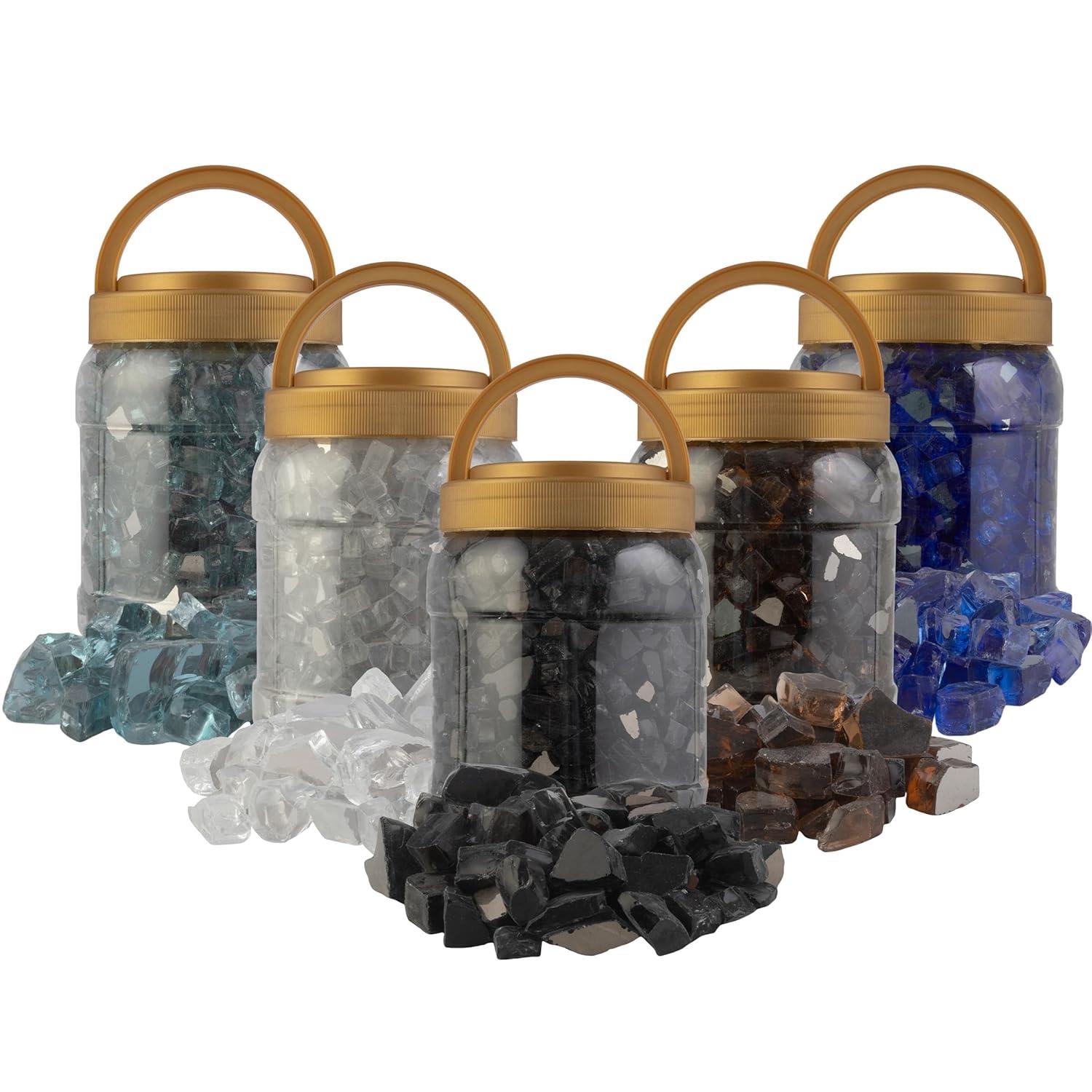 Pure Garden 10lbs Fire Pit Glass - 1/2-Inch Crushed Glass Rocks for Fireplaces, Landscape, Aquariums, or Vases