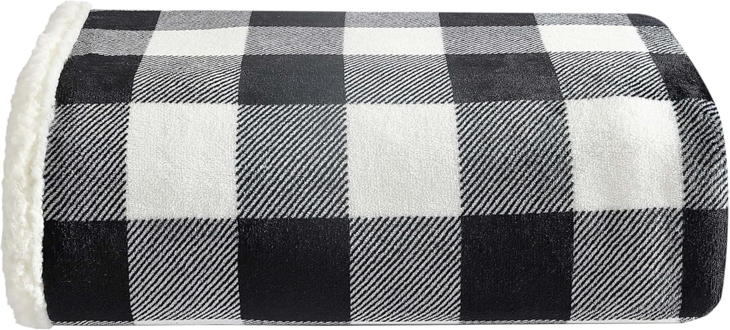 50"x60" Cabin Plaid Reversible Throw Blanket Black/White - Eddie Bauer: Soft, Lightweight, Ideal for Travel