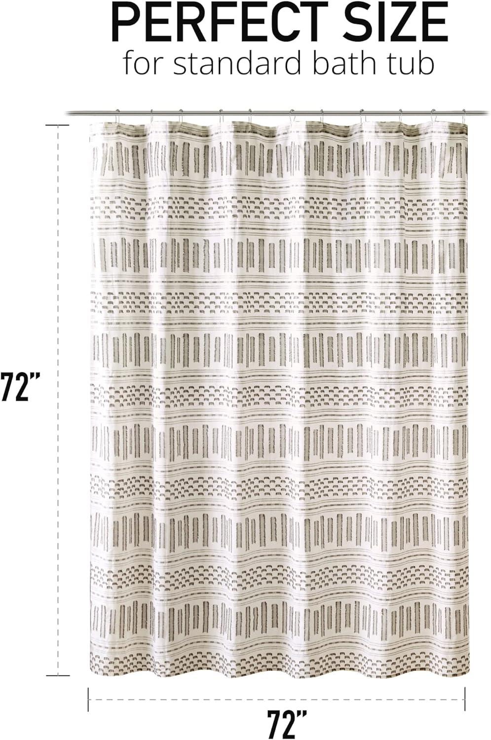 72"x72" Rhea Cotton Jacquard Shower Curtain Ivory/Charcoal - Ink+Ivy