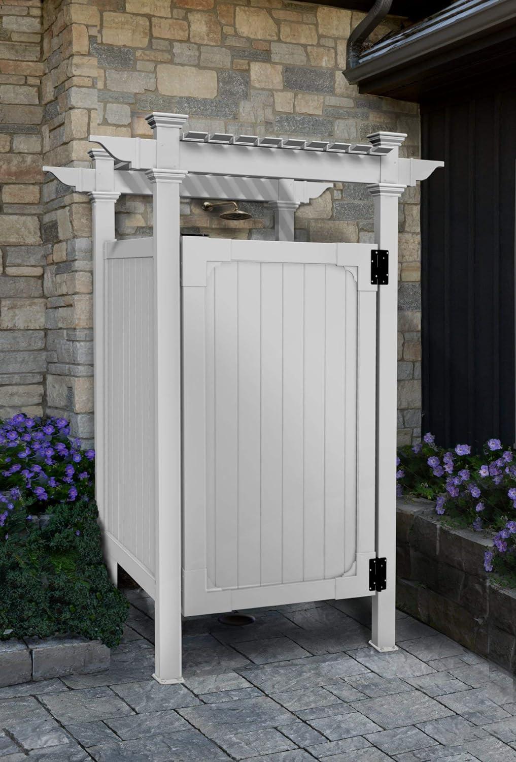 89in White Vinyl Outdoor Shower Enclosure Kit with Door