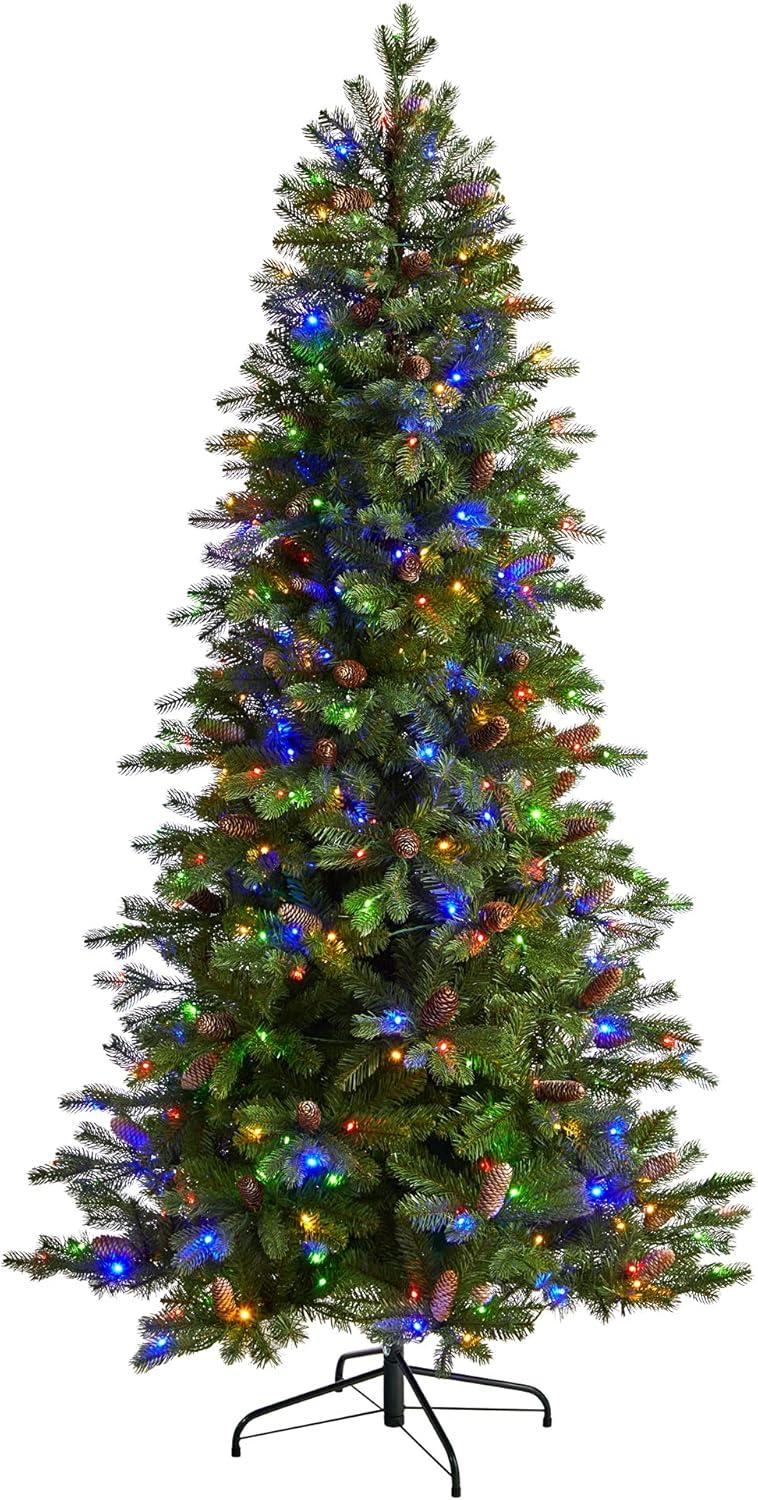 Nearly Natural 7’ Fraser Fir Prelit LED Multi Color Light Artificial Christmas Tree