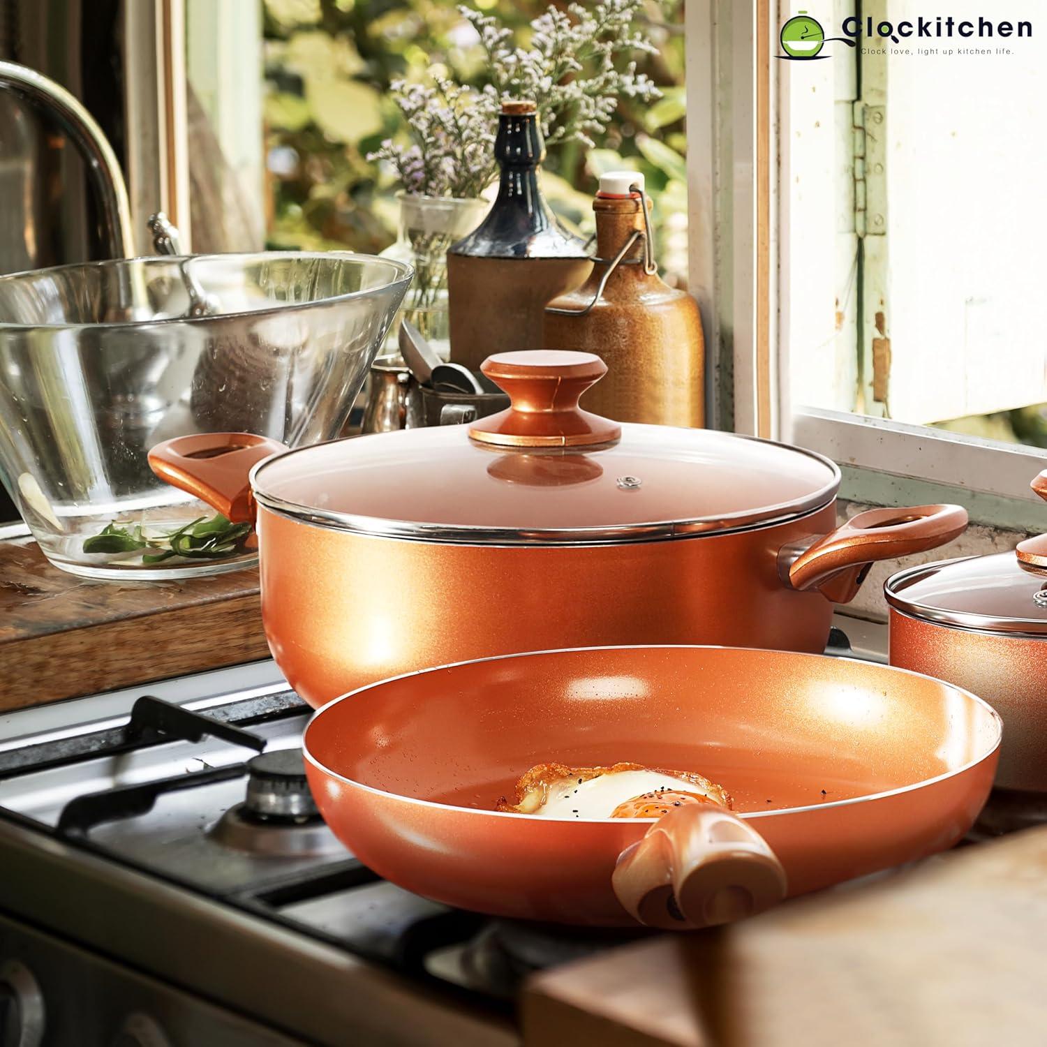 Copper Nonstick Aluminum 6-Piece Cookware Set with Glass Lids