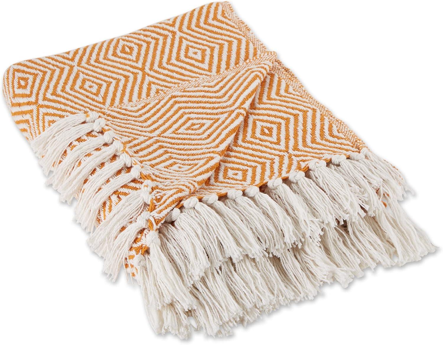 Pumpkin Spice Cotton Reversible Geometric Throw Blanket