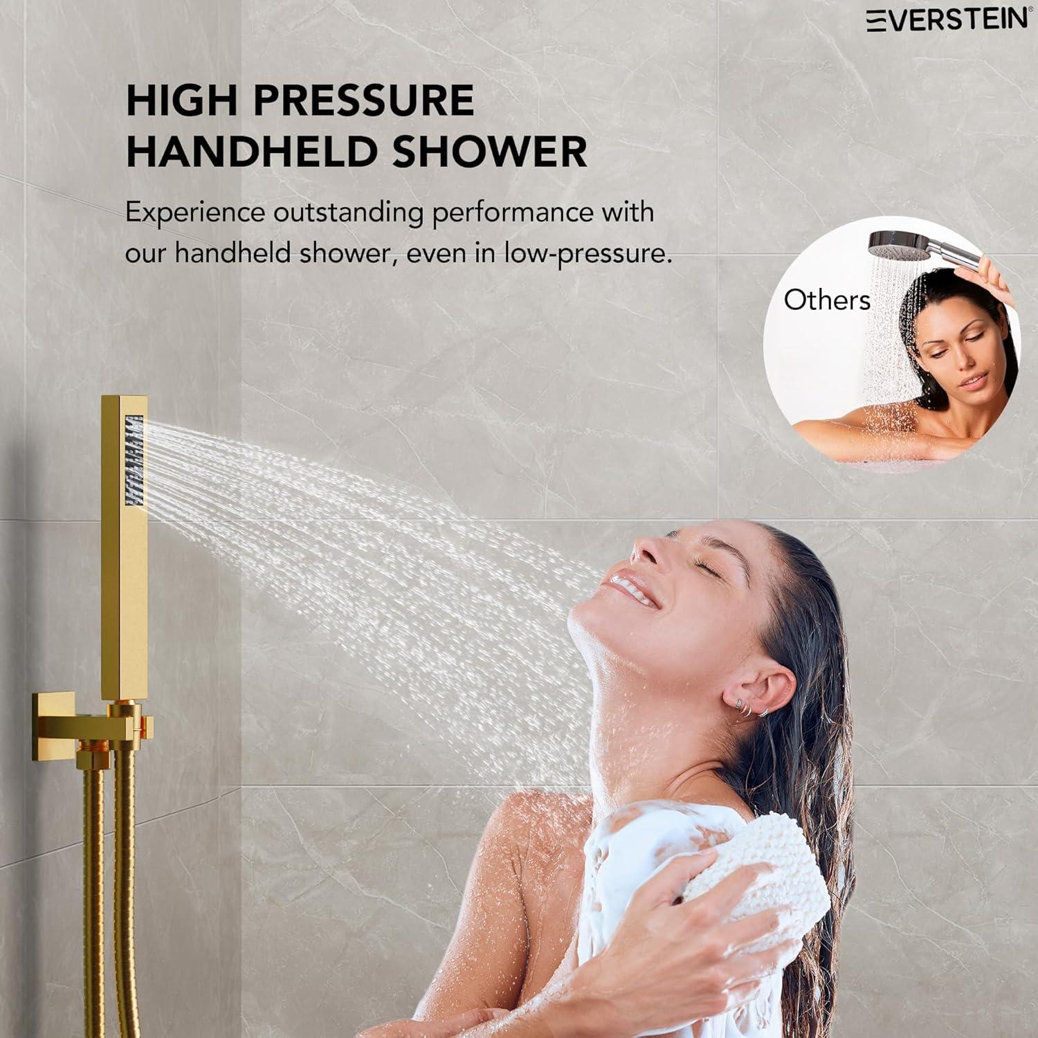 EVERSTEIN Shower Faucet Set 10 inch CUPC Shower System with Handheld Spray Wall Mounted Rain Shower Head Trim Kit with Upgraded Valve, Matte Black