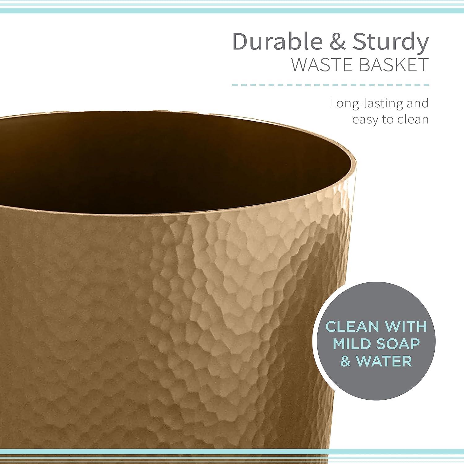 Bath Bliss 2 Pack 10 Liter Hammered Textured Bathroom Trash Can in Gold