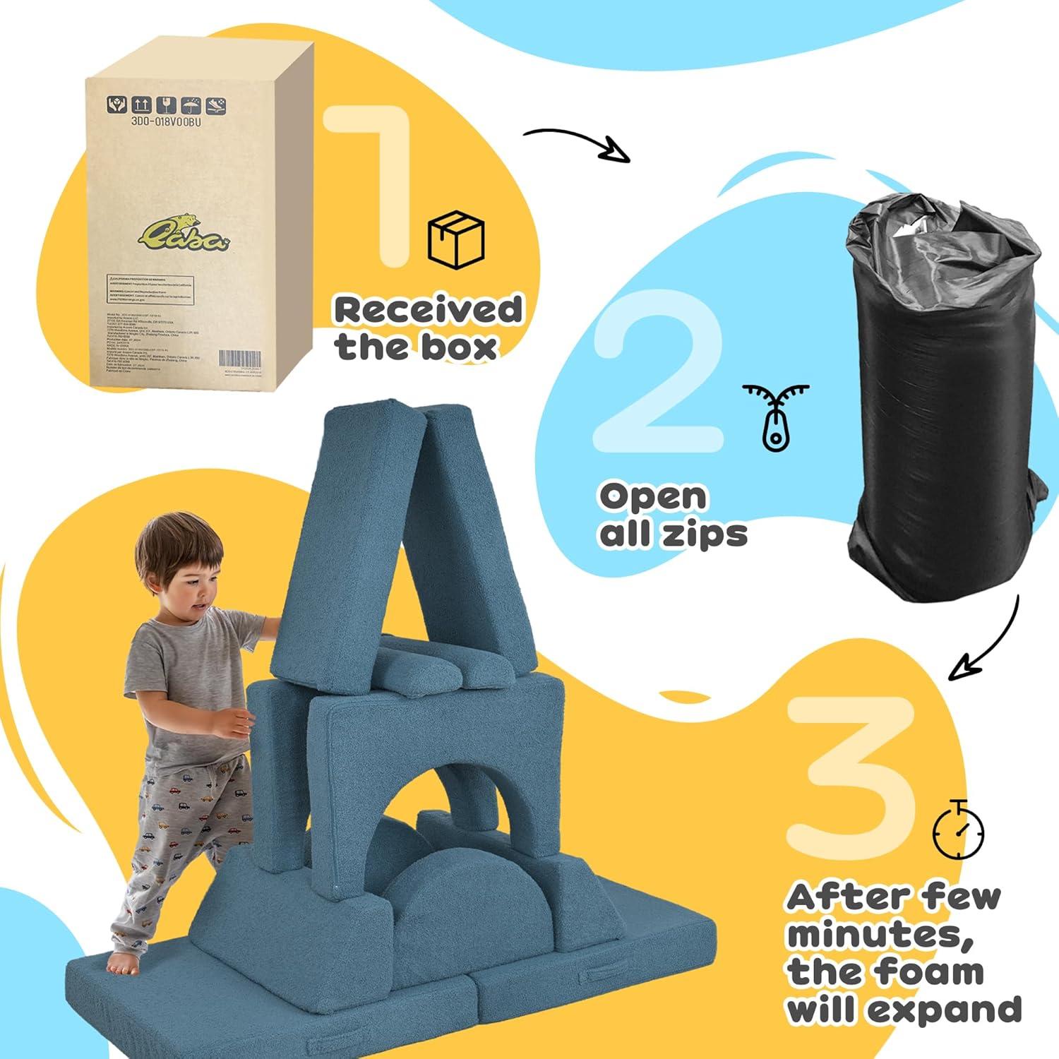 Qaba 12 Pieces Foam Climbing Blocks, Climbing Toys for Toddlers, Indoor Climb and Crawl Activity Playset for Boys and Girls, Blue