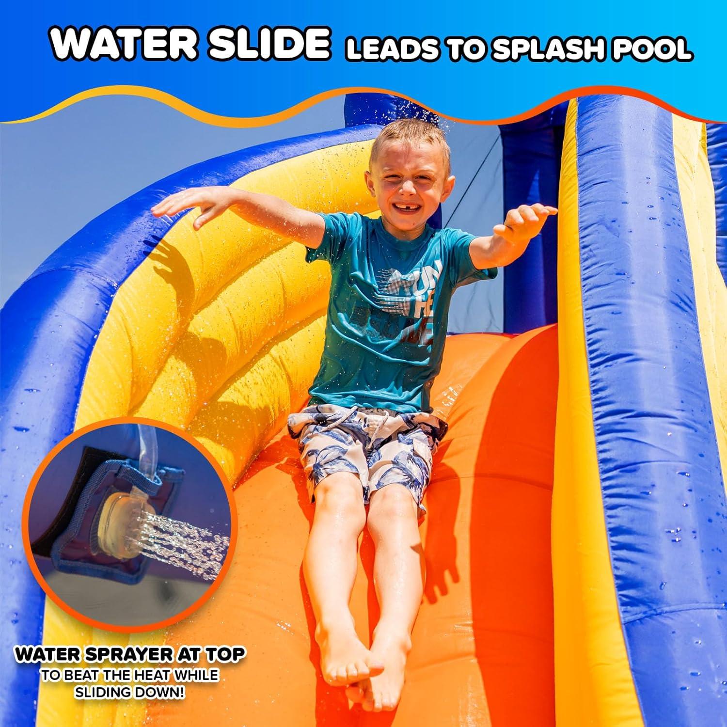 Sportspower™ Big Wave II Inflatable Water Slide with Climbing Wall & Splash Pool, Ages 3-8, Heavy Duty, ASTM Certified, Lifetime Warranty on Included Blower