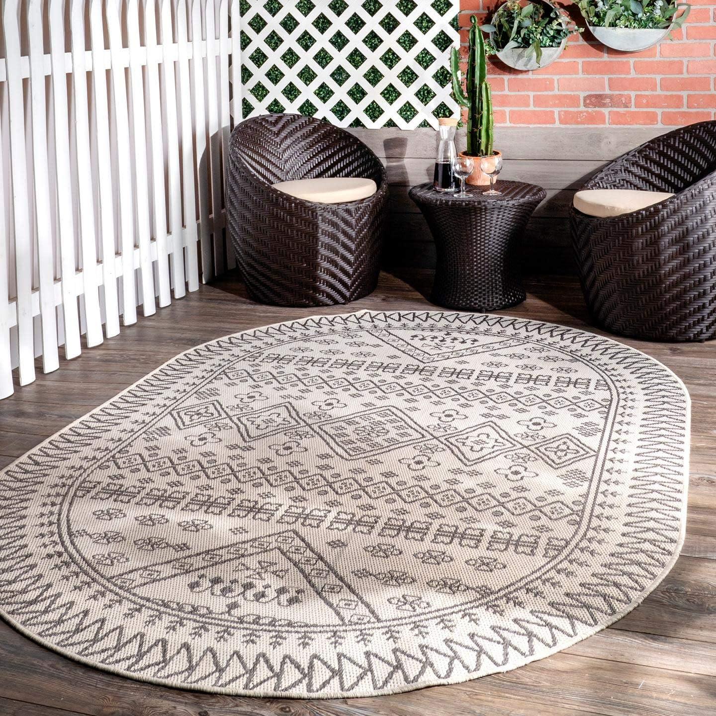 Nuloom Kandace Geometric 6x9 Indoor/Outdoor Area Rug for Living Room Patio Deck Front Porch Kitchen, Ivory/Grey