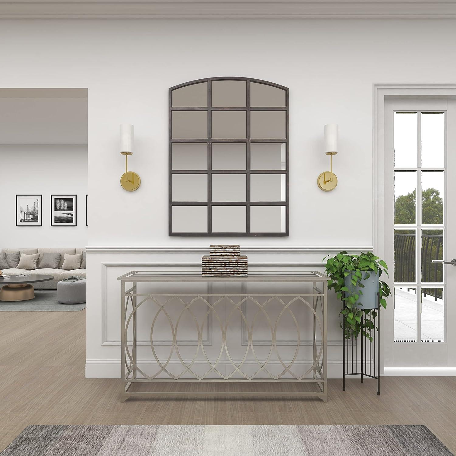 Mercer41 Metal Geometric Living Room Console Table with Mirrored Glass Top