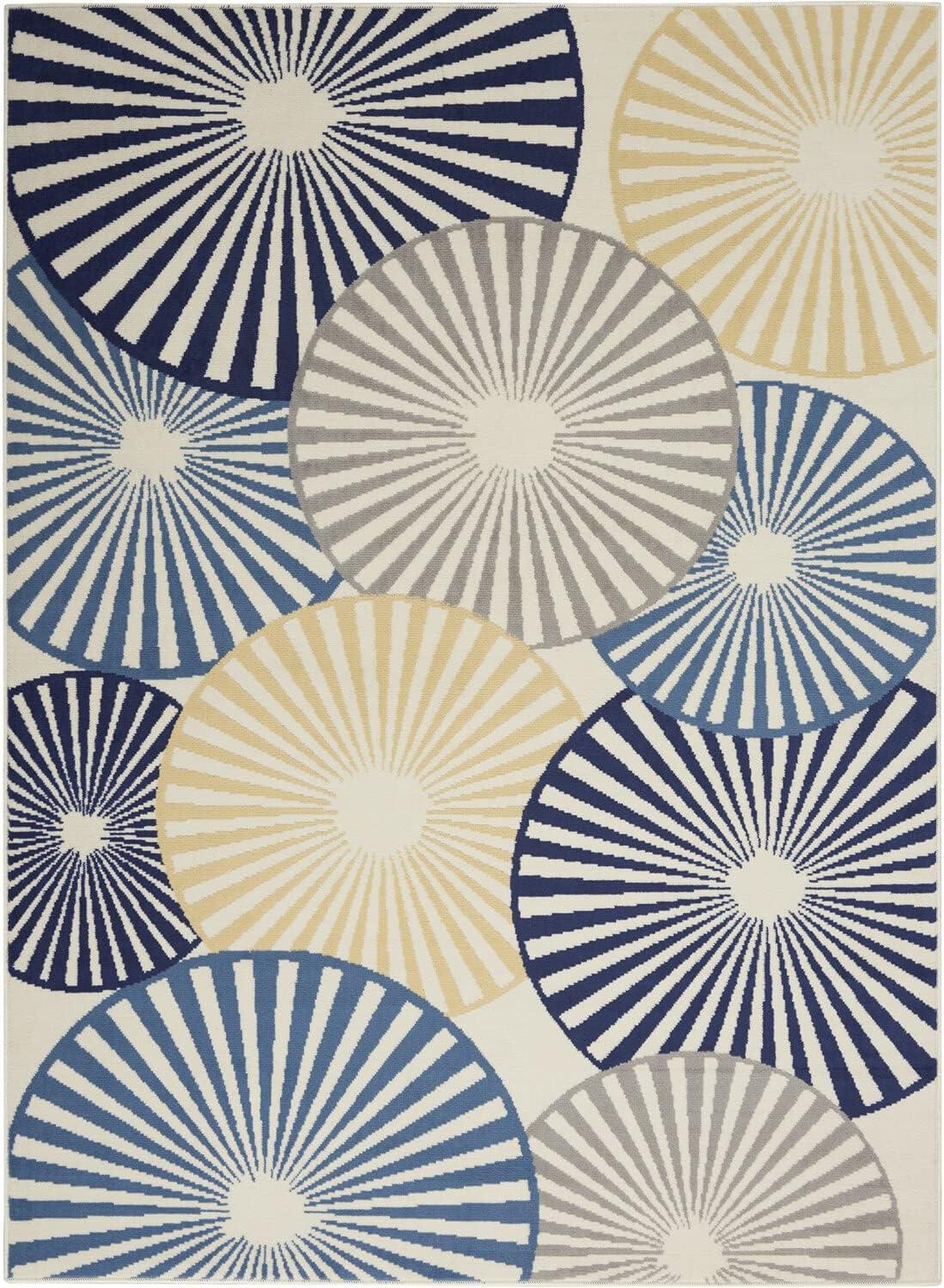 Radiant Disk Ivory and Navy 4' x 6' Synthetic Area Rug