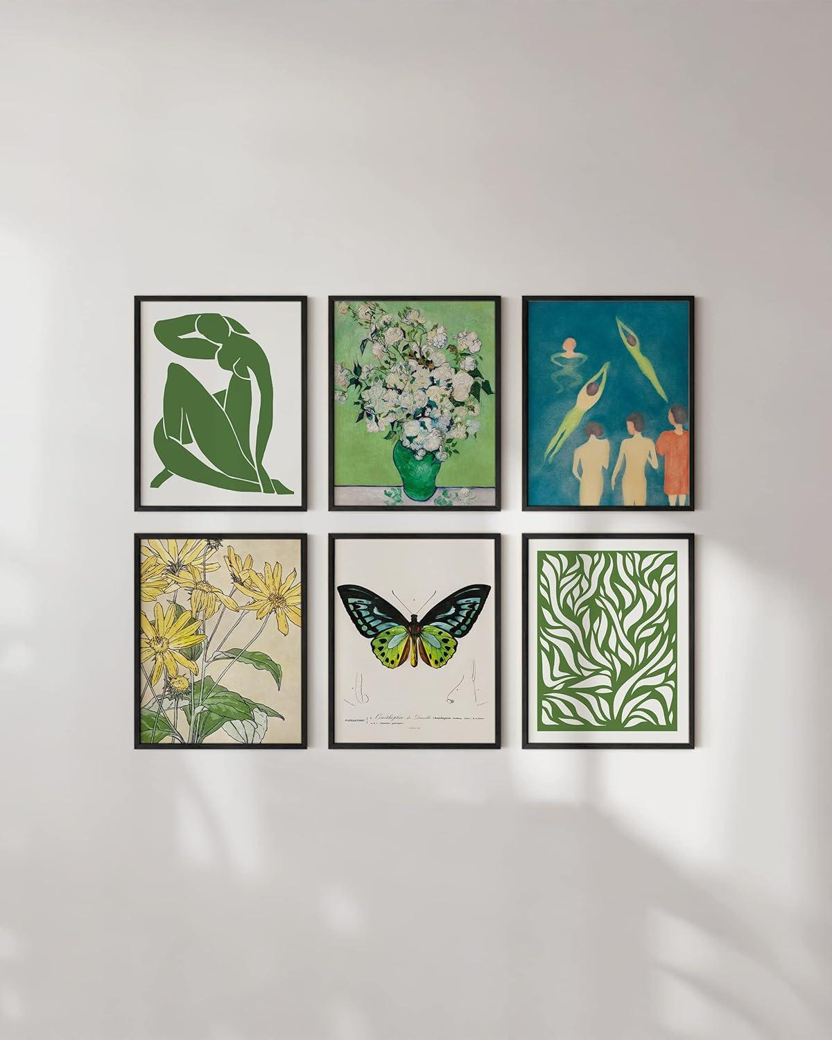 HAUS AND HUES Green Pictures Wall Decor - Set of 6 Vintage Posters for Room Aesthetic, Artist Posters Famous Art Prints, Classic Art Prints Aesthetic Paintings Room Decor Posters (8x10, Unframed)