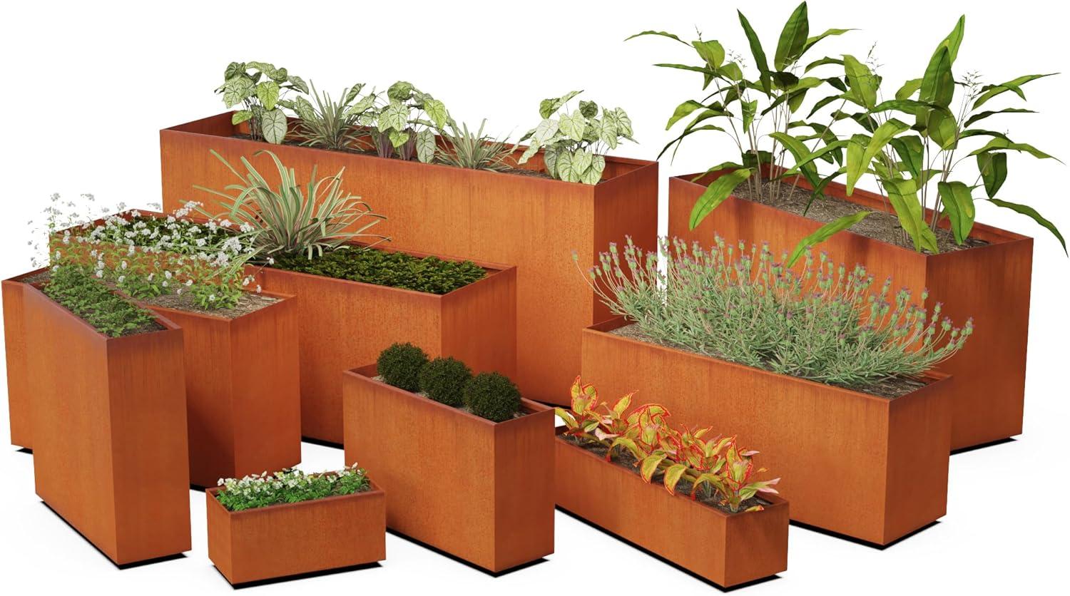Rustic Corten Steel Rectangular Outdoor Planter Box, 60" x 20" x 24"