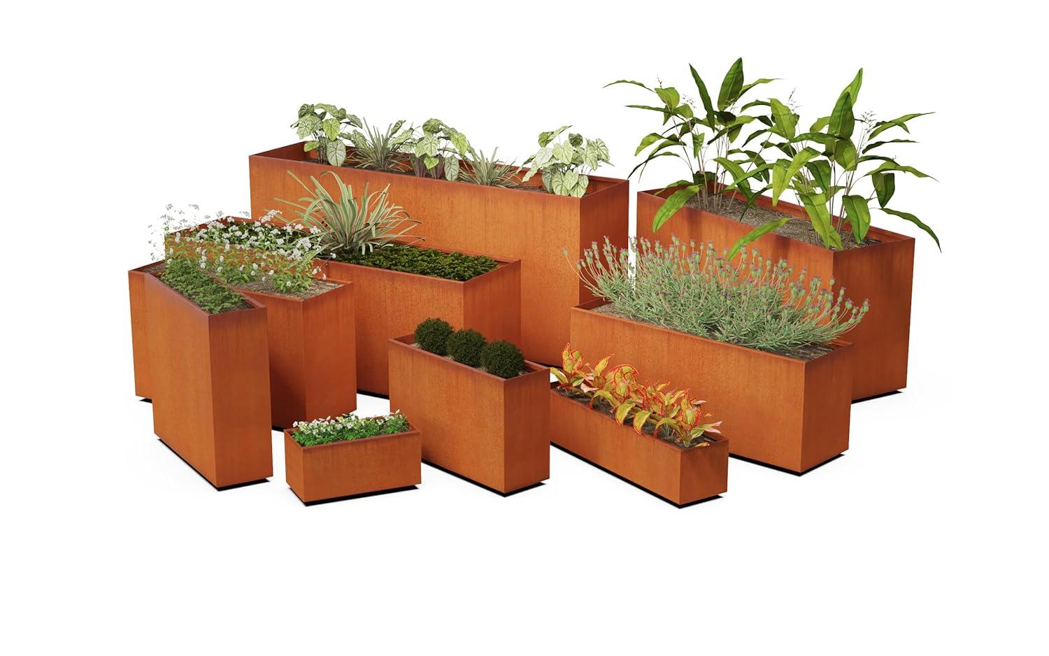 Rustic Corten Steel Rectangular Outdoor Planter Box, 60" x 20" x 24"