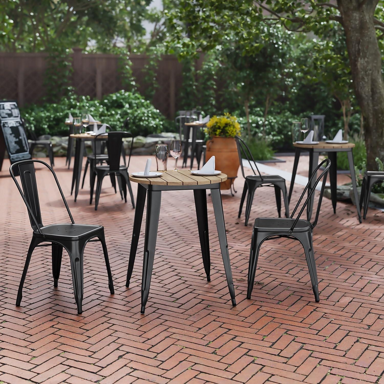 Flash Furniture Declan Commercial Grade Indoor/Outdoor Dining Table, 23.75" Round All Weather Brown Poly Resin Top with Black Steel Base