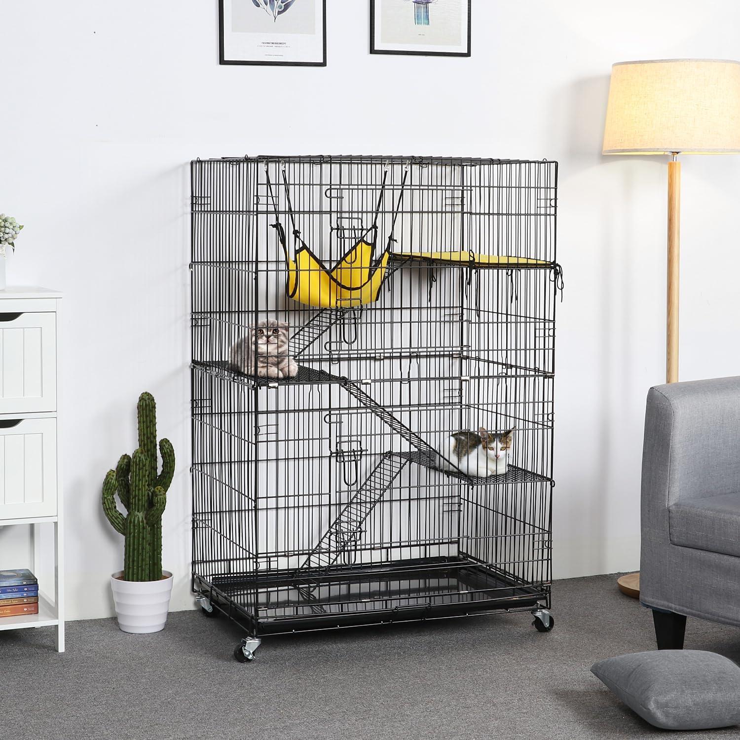 Yaheetech 4 Tiers Rolling Metal Cat Cage on Wheels Black