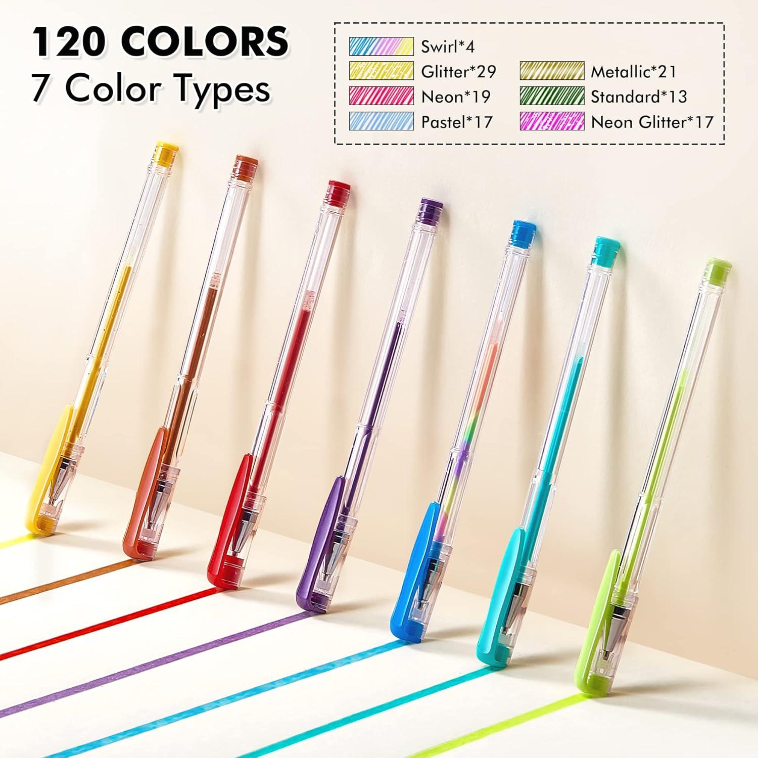Shuttle Art 120 Unique Colors (No Duplicates) Gel Pens Colored Gel Pen Set for Adult Coloring Books Art Markers