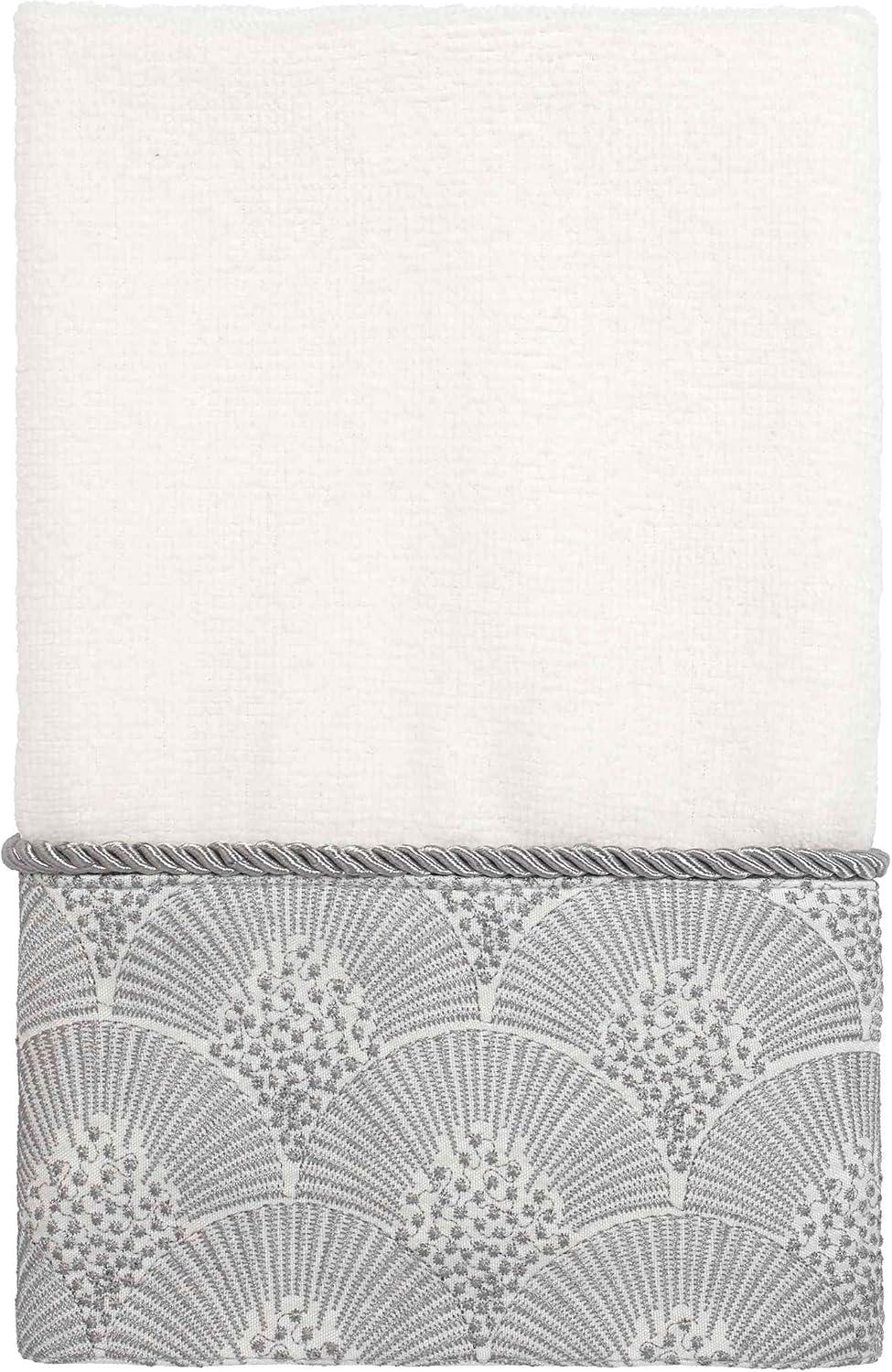 White Organic Cotton Embroidered Fingertip Towel with Silver Trim