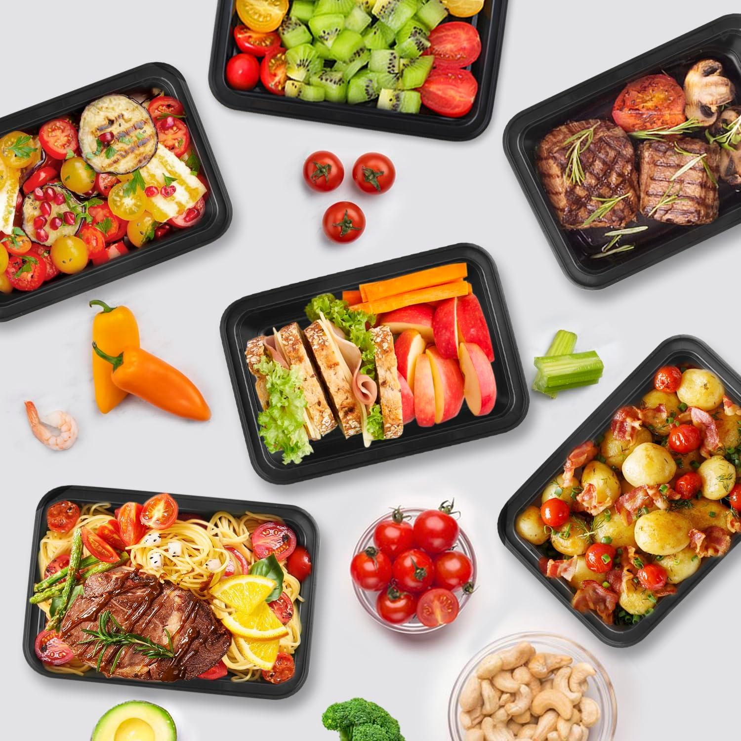 Diska NuLife 32oz Rectangular Food Container 50 Set | Black PP Polypropylene Containers With Lids For Storage | Microwave & Freezer Safe | Eco-Friendly, BPA-Free