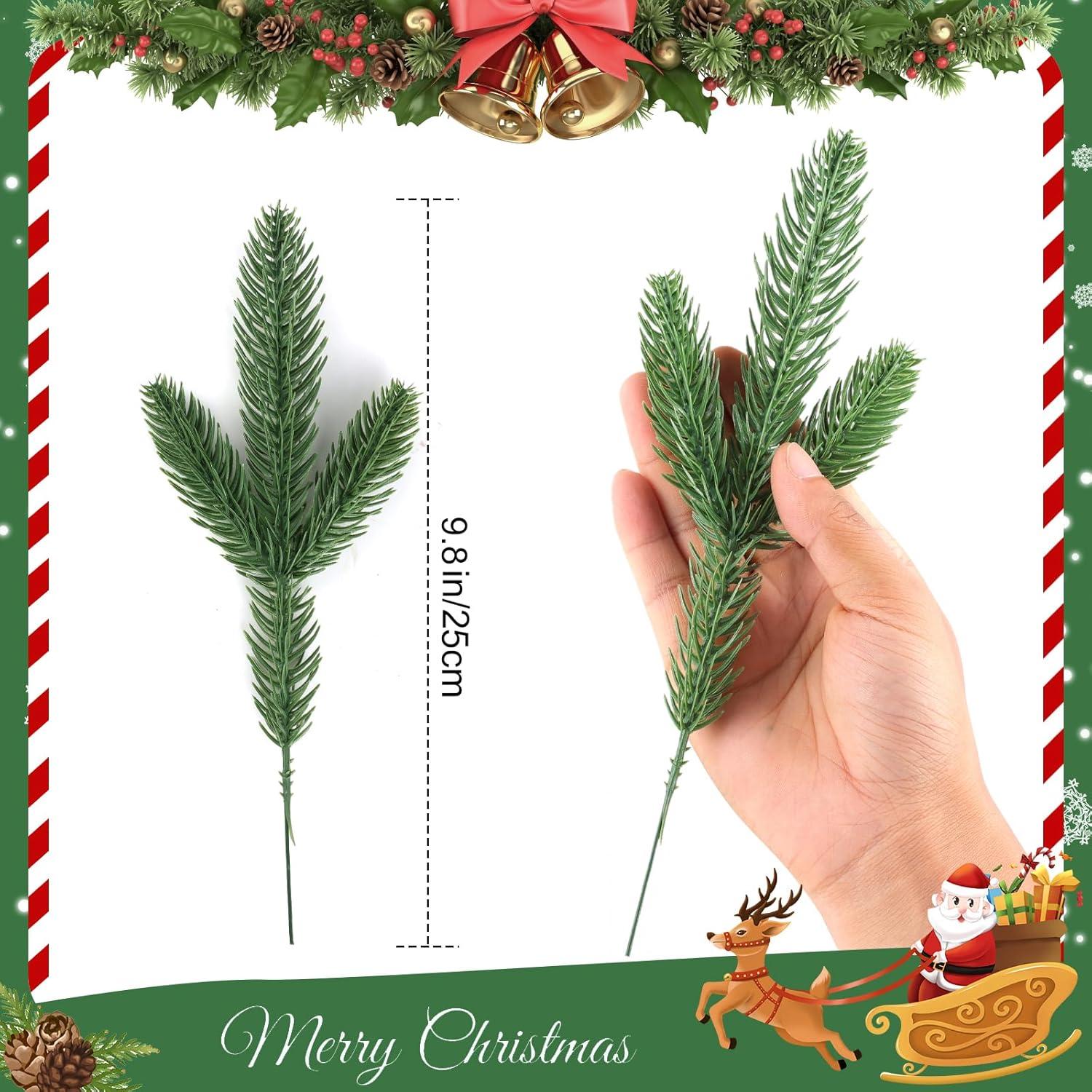 50 Pcs Artificial Pine Branches Christmas Pine Needles Green Plants Fake Greenery Pine Picks Christmas Decorations for DIY Garland Wreath Xmas Embellishing and Home Garden Decoration