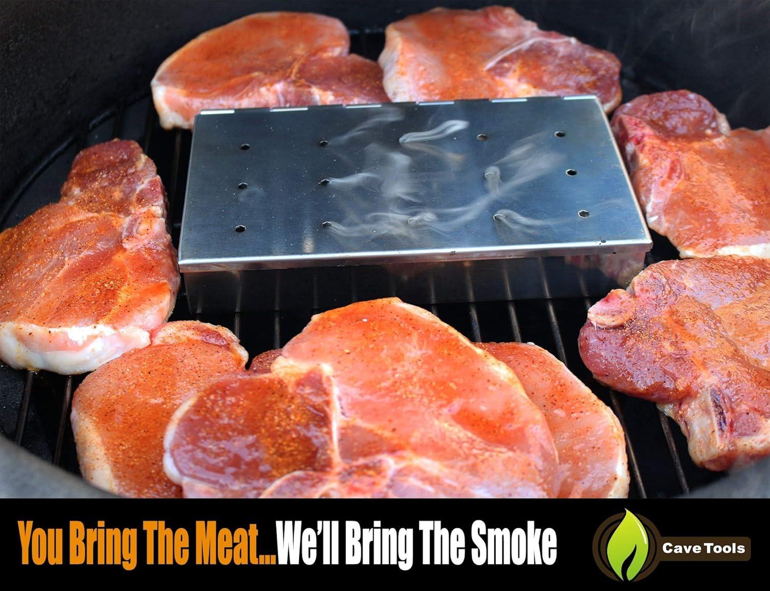 Cave Tools Grill Smoker Box Starter Kit for Wood Chips, Stainless Steel Bucket Style with Hinged Lid, BBQ Grill and Smoker Accessories