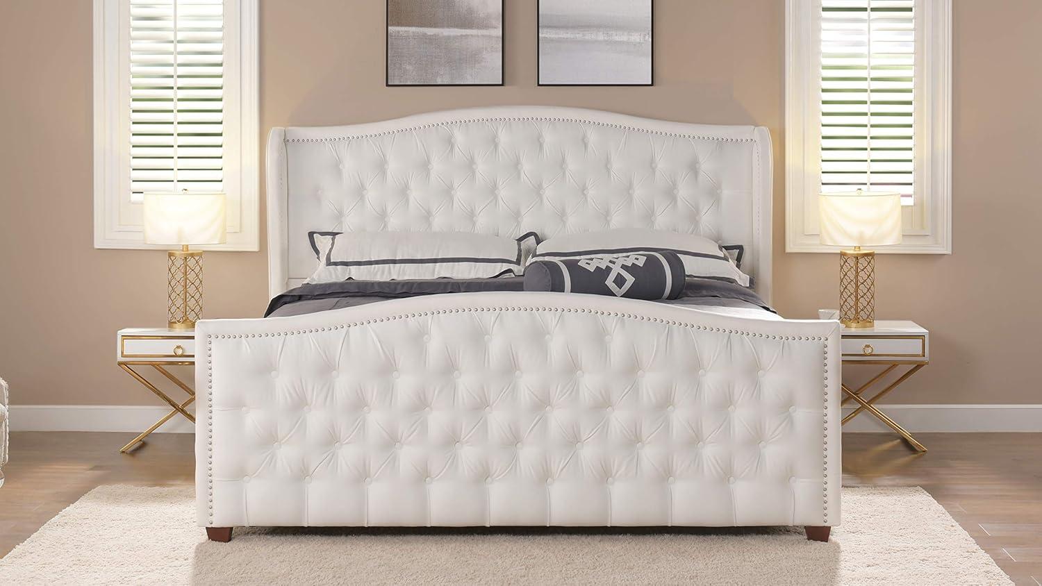 Marcella Tufted Wingback King Bed Bright White