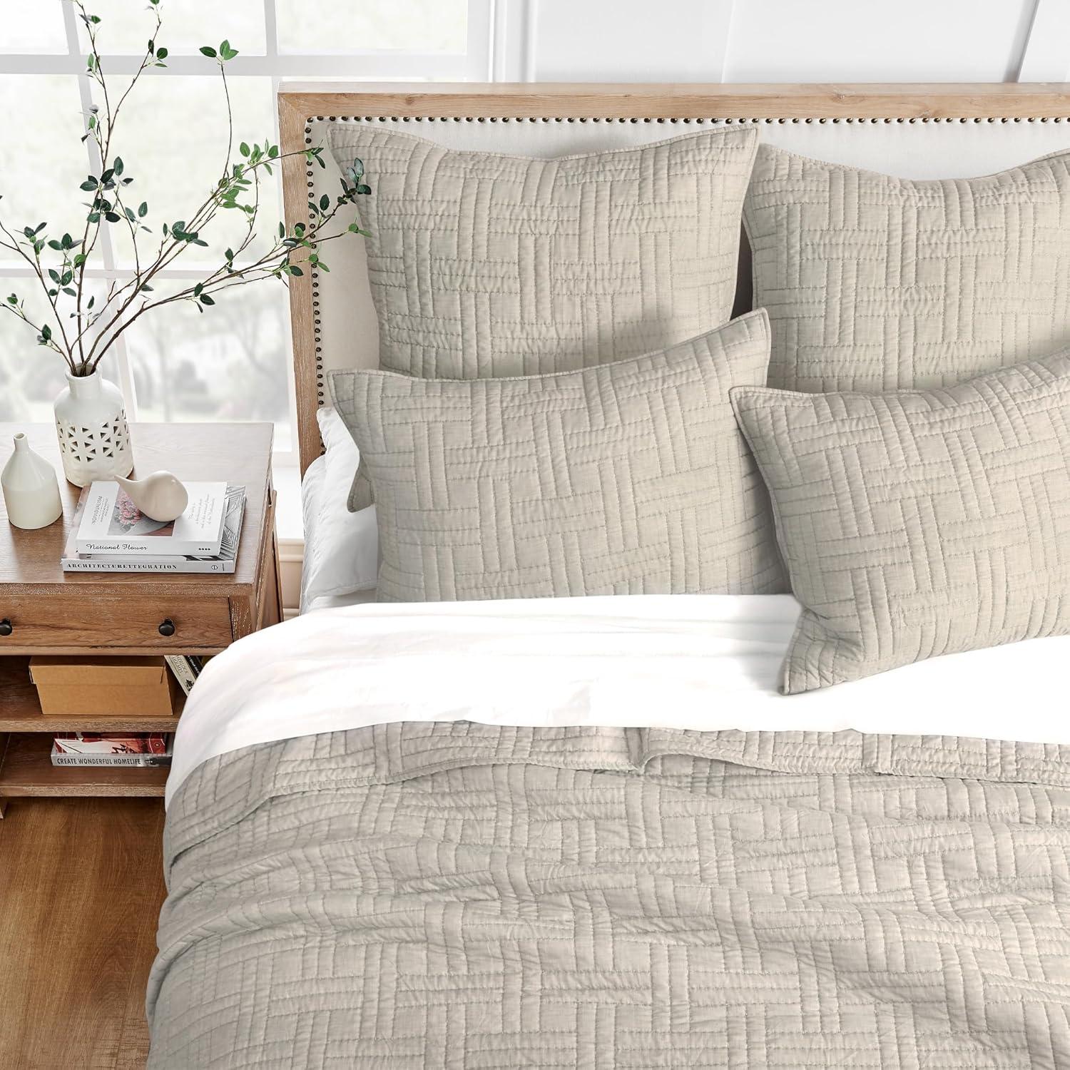 Melange Stitch White Euro Sham Set of 2 - Levtex Home