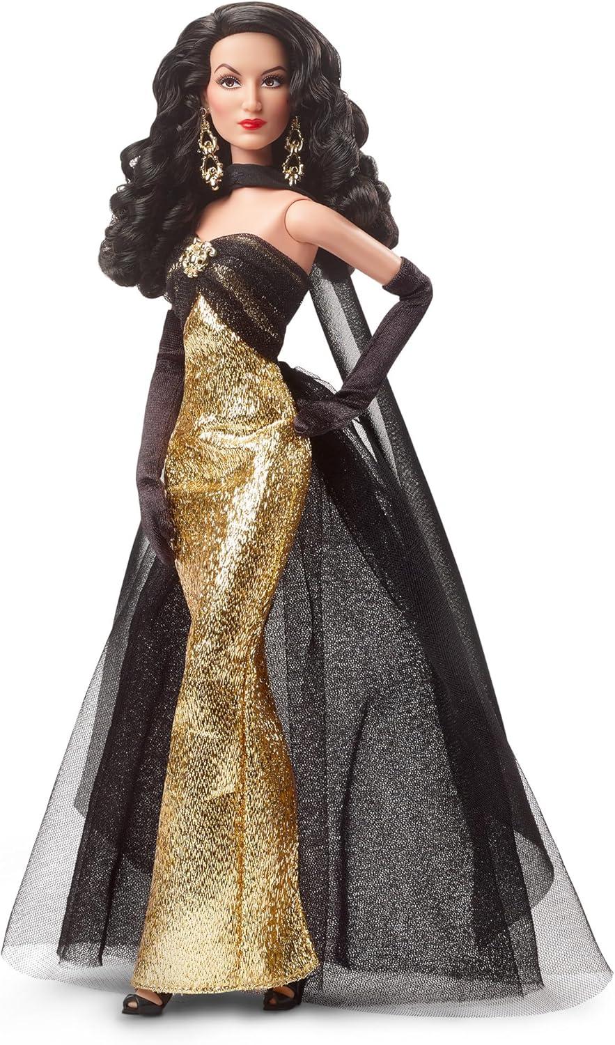 Collector Barbie Doll in Gold and Black Gown with Jewelry