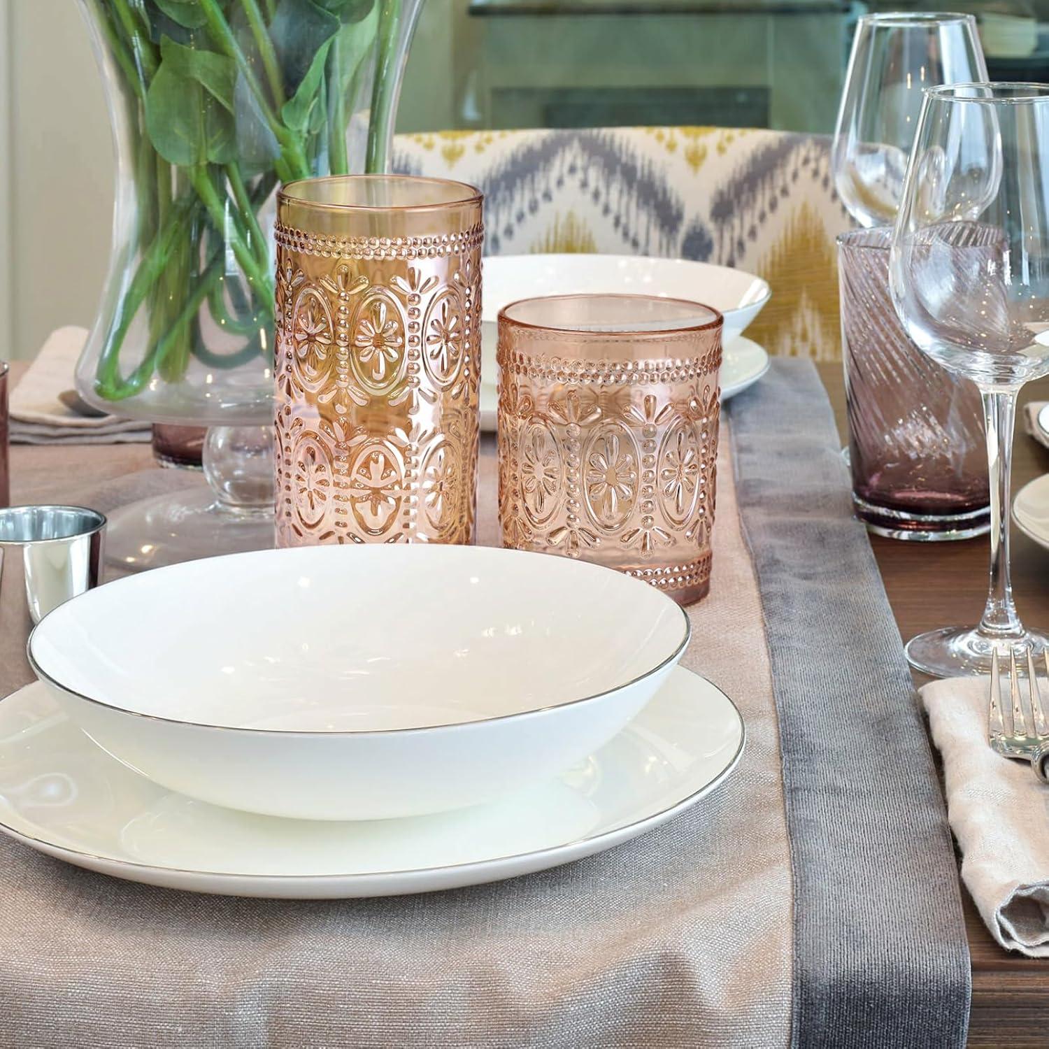 Drinking Highball Beverage Glass Cup, Vintage Drinking Glasses, Colored Glassware Set for Party Wedding Home Office Gift, Set of 4 ,Pink