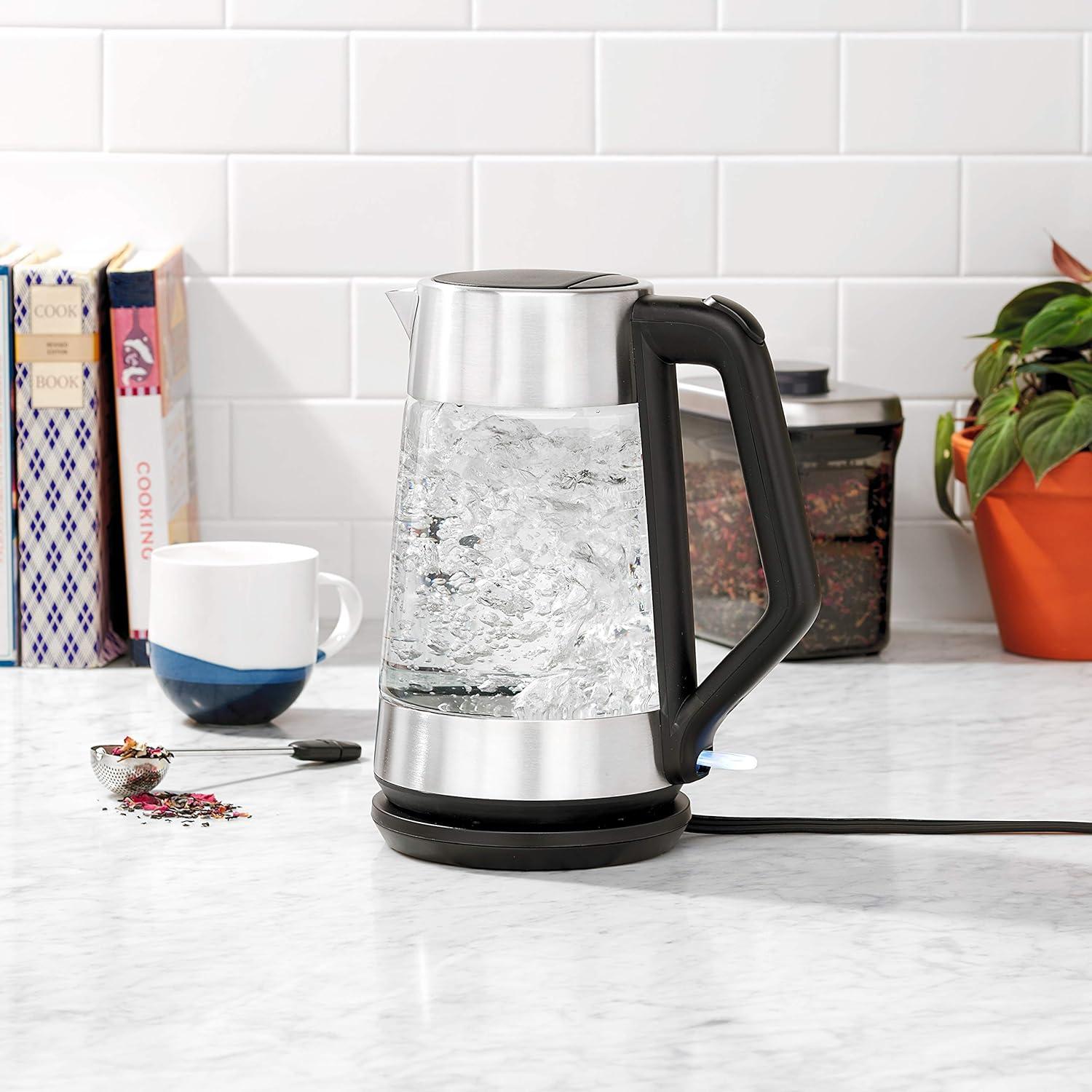 1.75 L Silver and Glass Cordless Electric Kettle