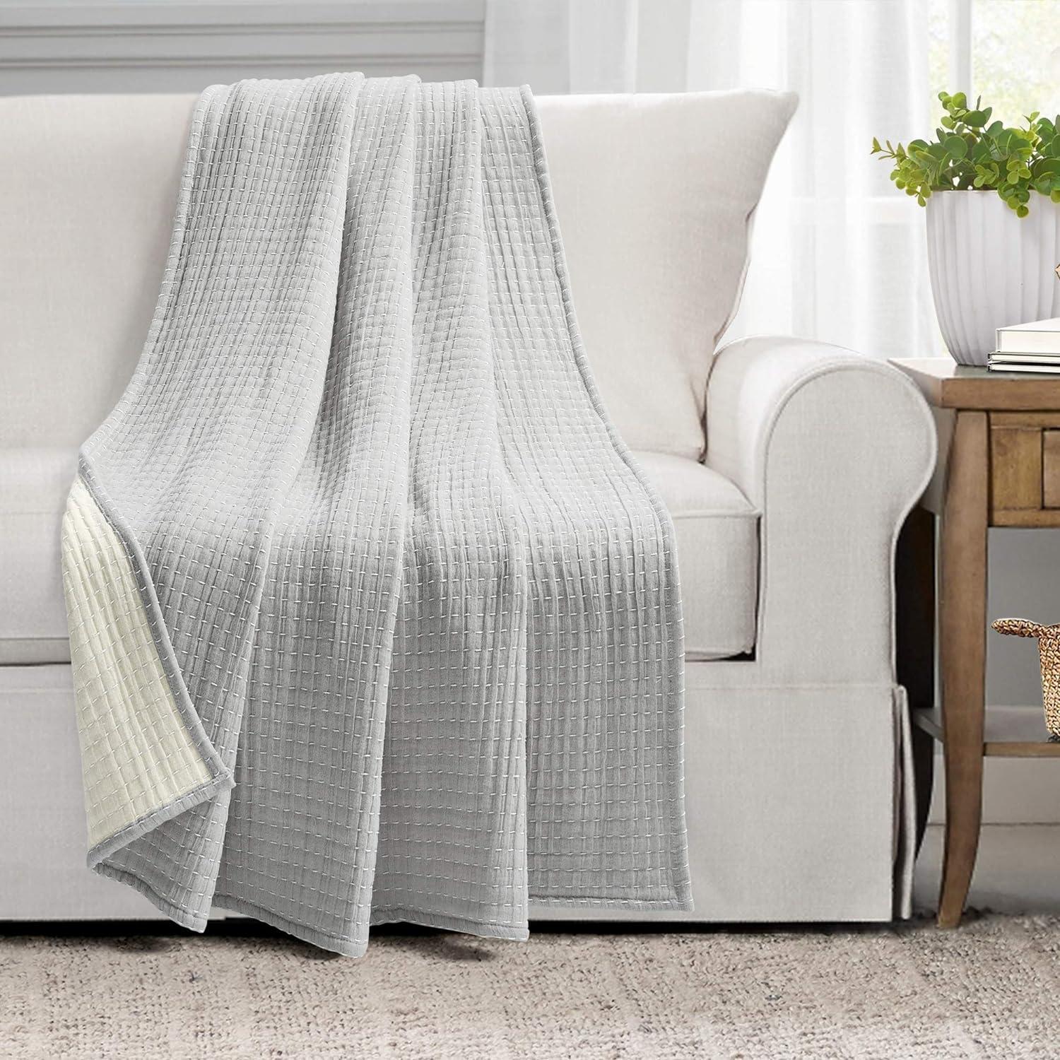 Light Gray Cotton Reversible Weighted Throw Blanket