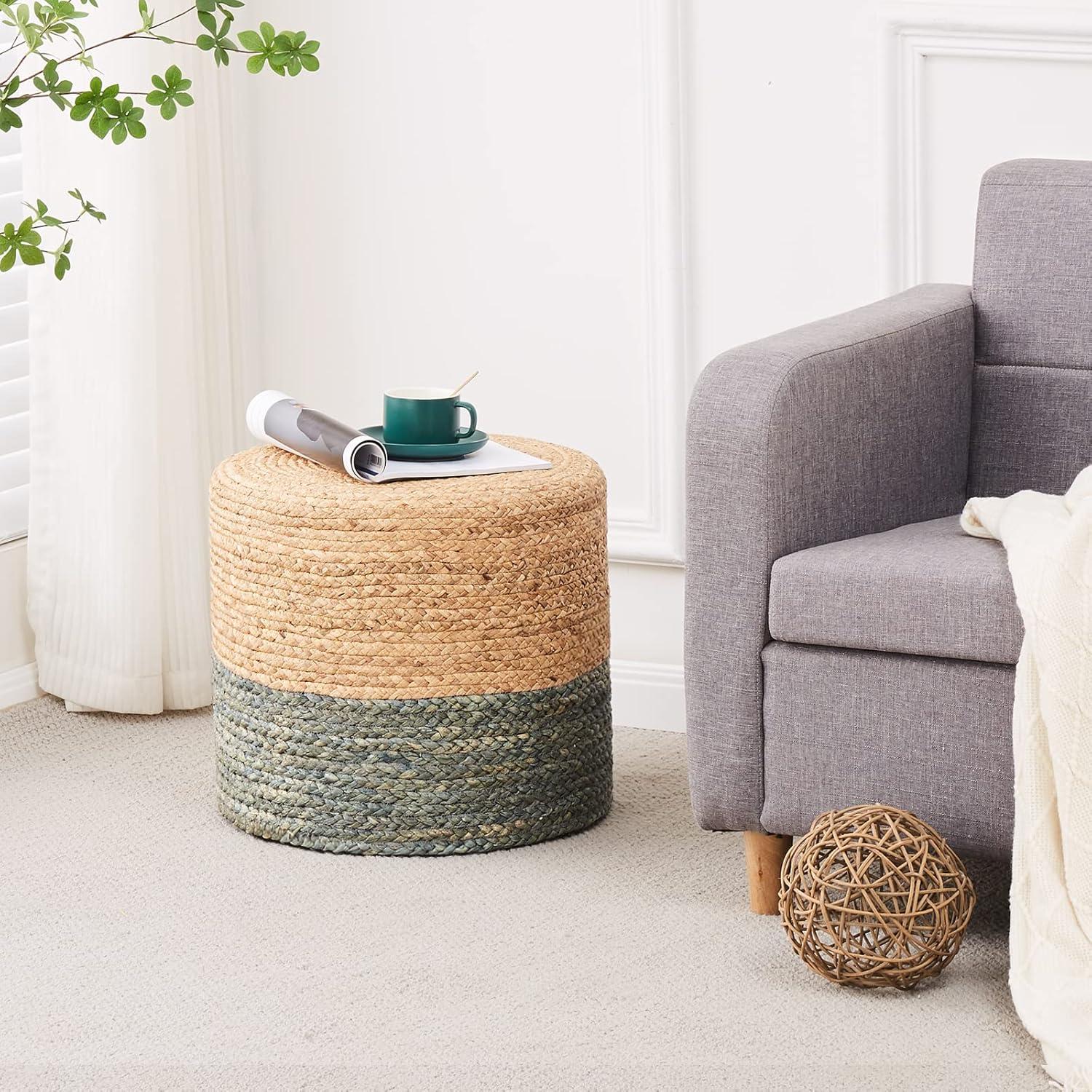 Mxfurhawa Pouf Ottoman Round Patio Foot Stool Outdoor, Natural Seagrass