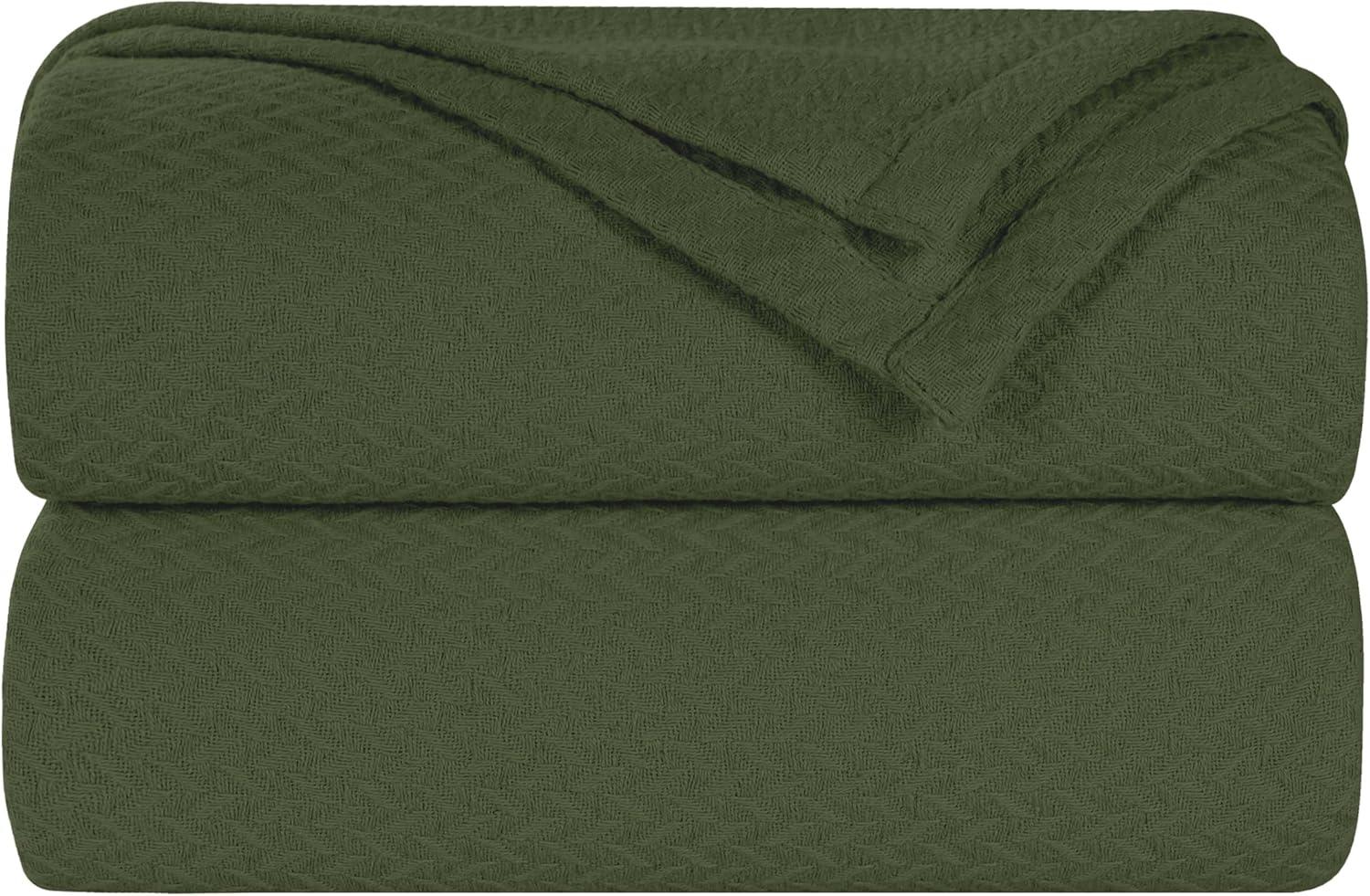 Superior Nobel Cotton Textured Chevron Woven Blanket, Non-Standard, Forest Green