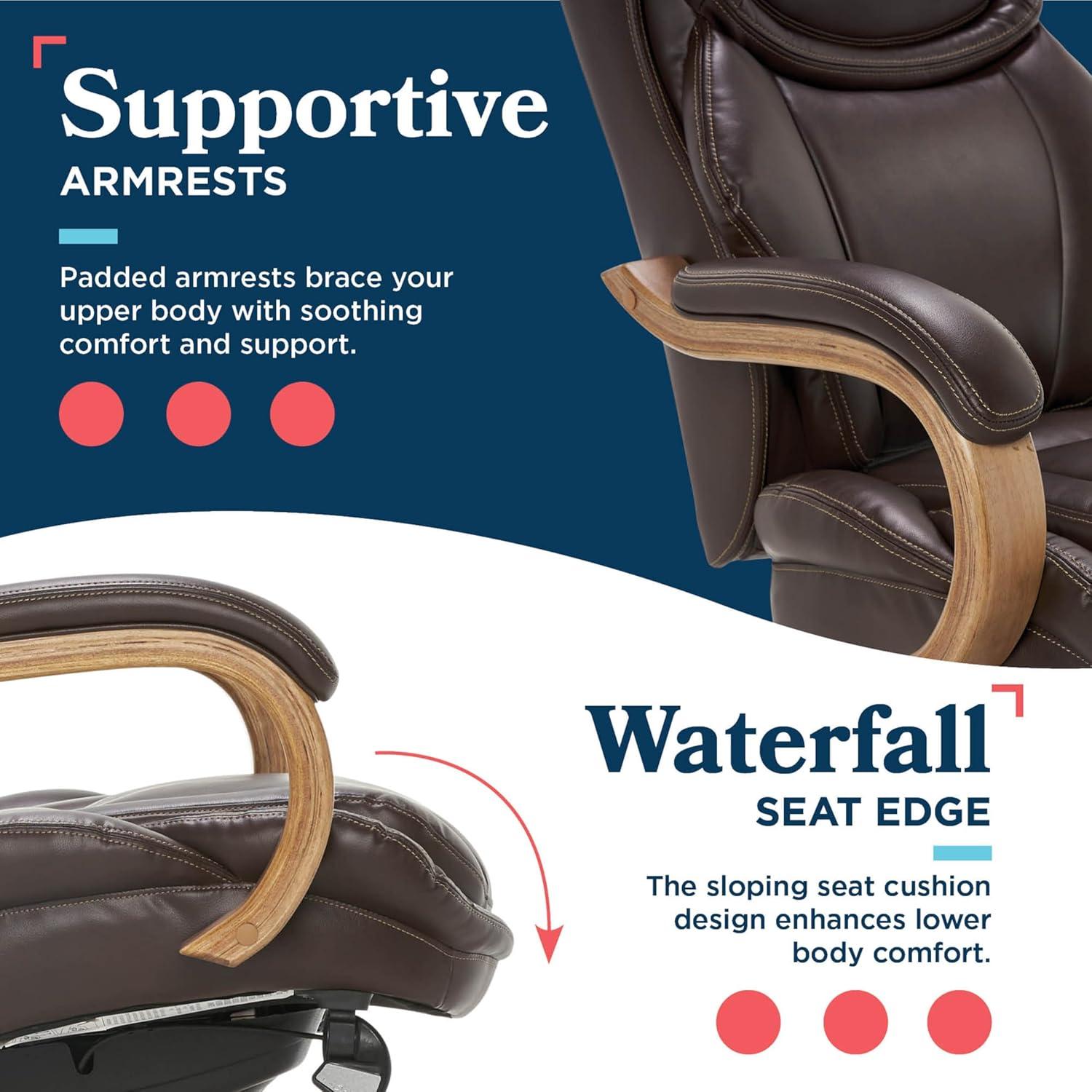 La-Z-Boy La-Z-Boy Harnett Big and Tall Executive Office Chair, Ergonomic High-Back Chair with Solid Wood Arms, ComfortCore with Memory Foam Cushions, Bonded Leather