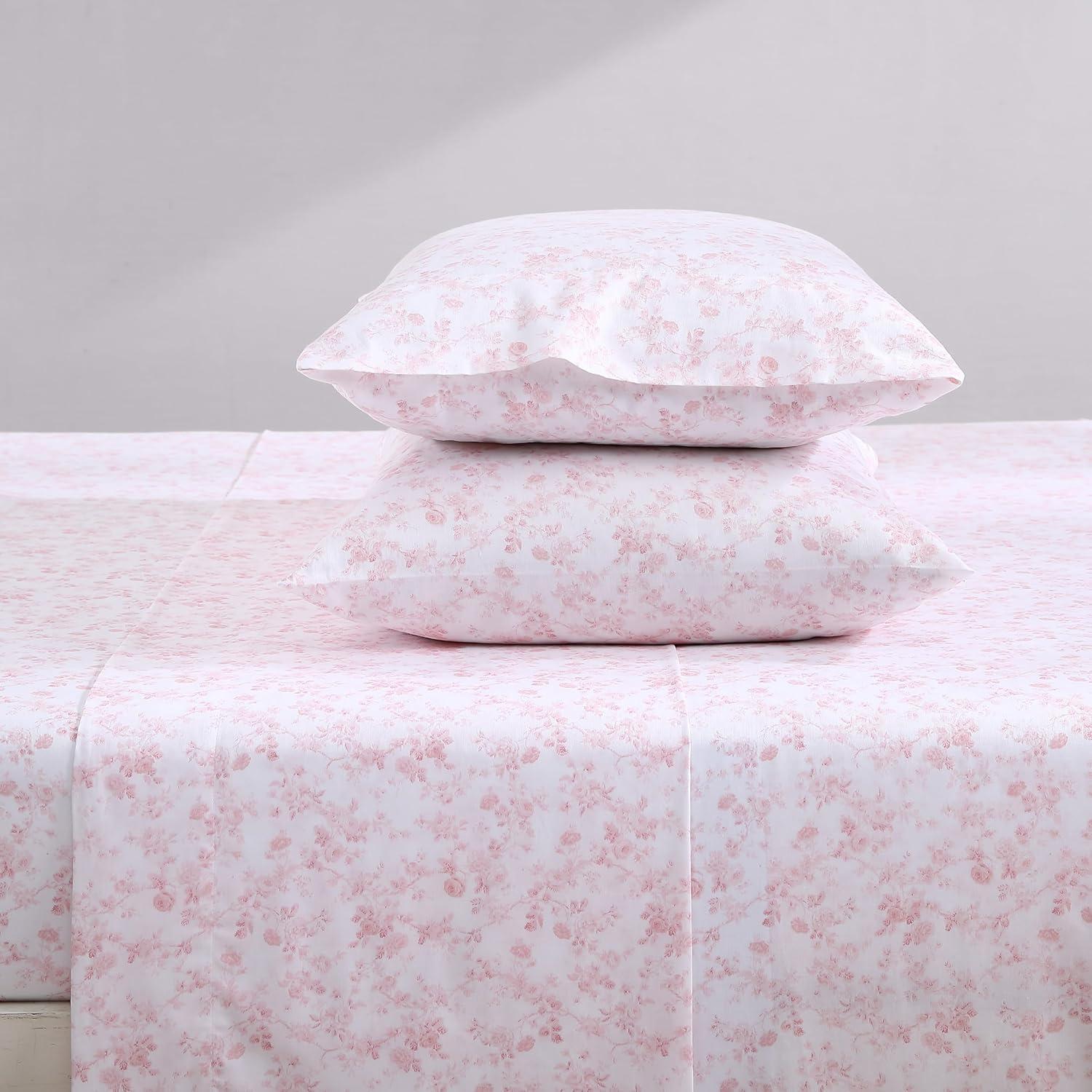 Bella Pink Floral Cotton Sateen Queen Sheet Set