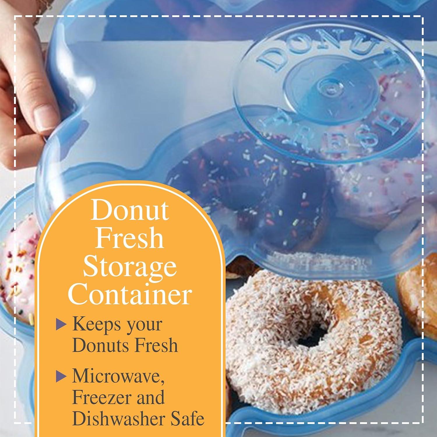 Donut Fresh Donut Storage Containers with Lids, Airtight, Reusable, Holds 6, Freezer and Microwave Safe