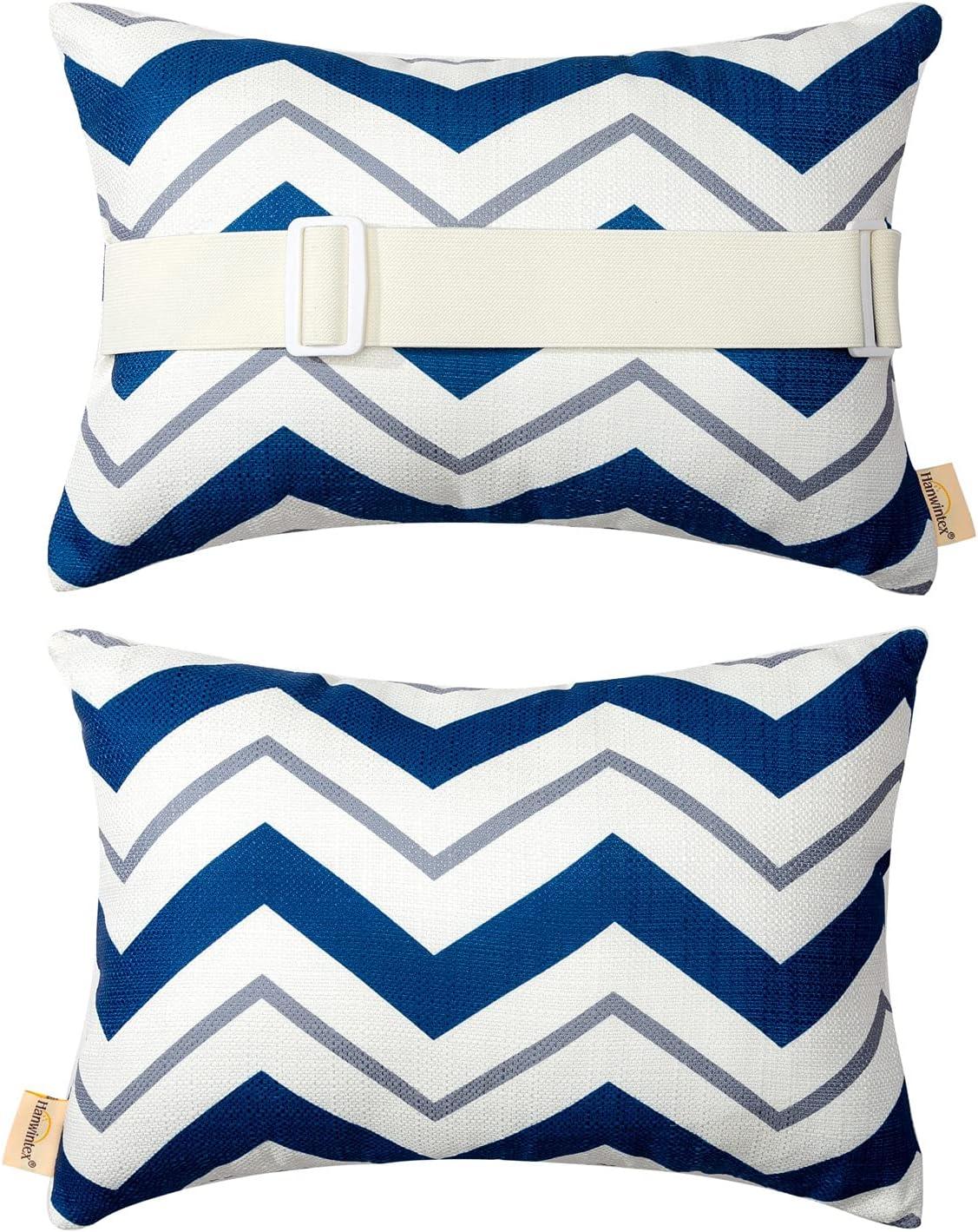 Outdoor Pillows for Lounge Chair Head Resting, Small Square Decotative Pillow with Adjustable Stripe for Recliner, Office Chair,Car Seat,Sofa Neck or Lumbar Attachment,Waterproof 2pack