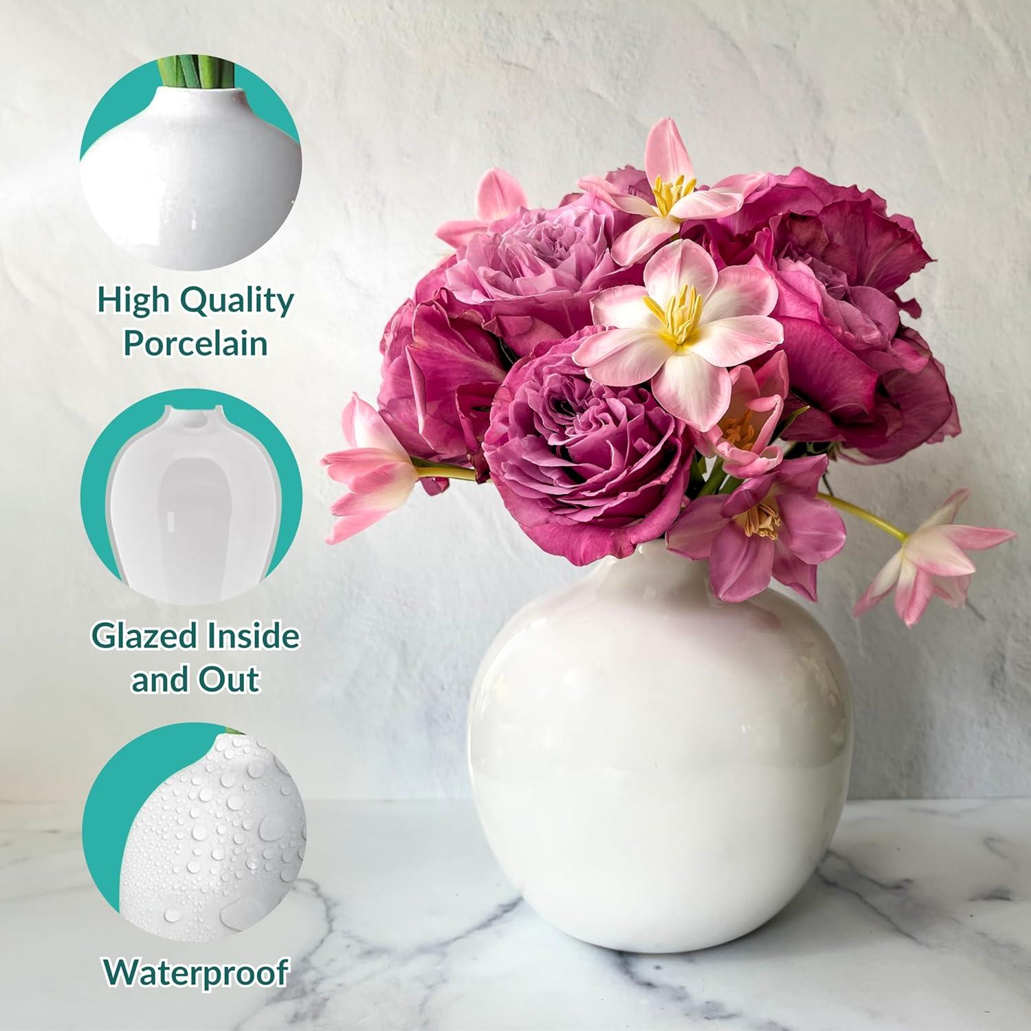 Willowy 10 Inch Elegant Glossy Porcelain Vase - White Ceramic Vase, Large Ceramic for Vases Home Decor, Tall White Decorative Vases for Pampas Grass