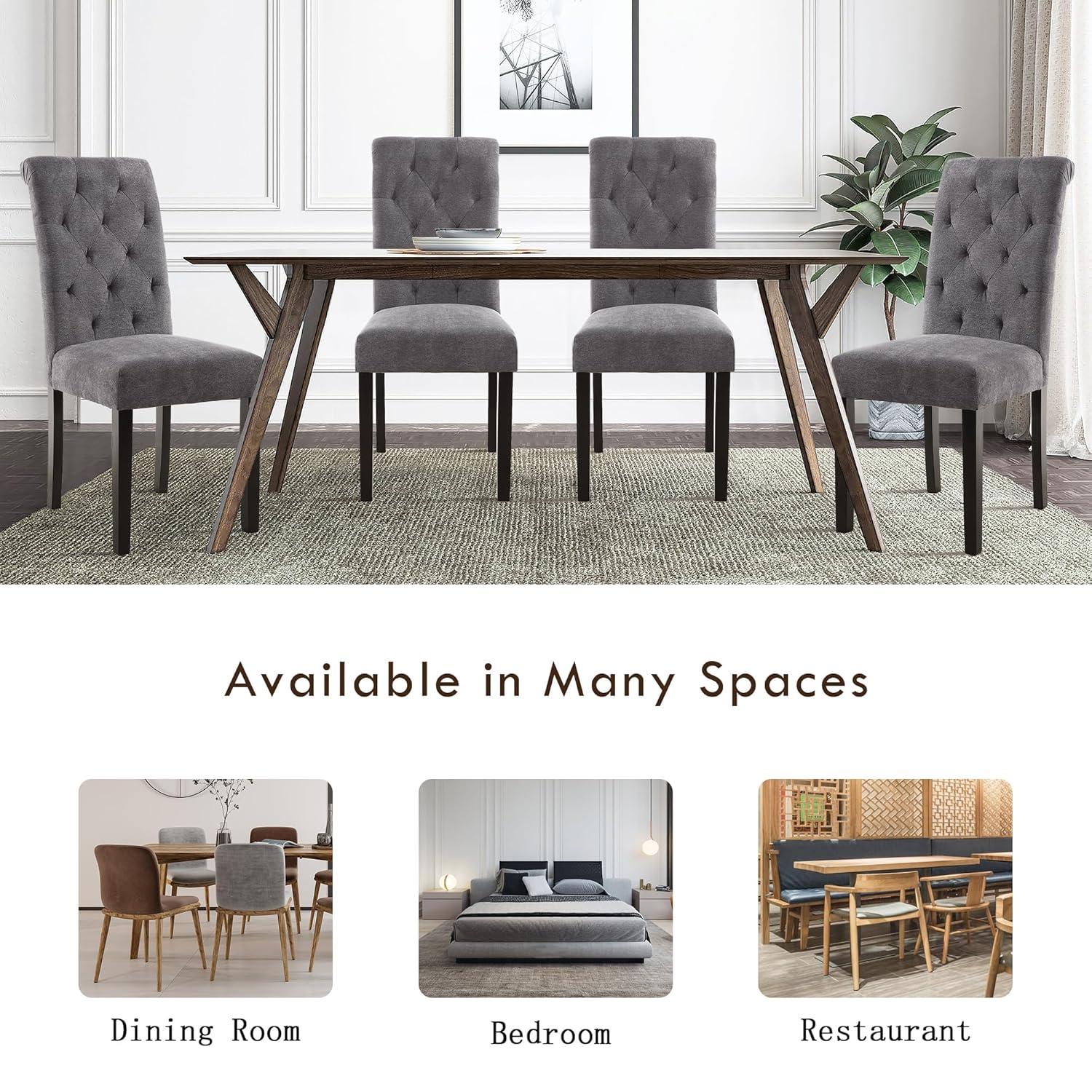 Westice Dining Room Chairs Set of 4 Upholstered Fabric Kitchen Chairs Dining Room Side Chair with Nailhead Trim and Rubber Wood Legs for Small Space Apartment, Light Gray