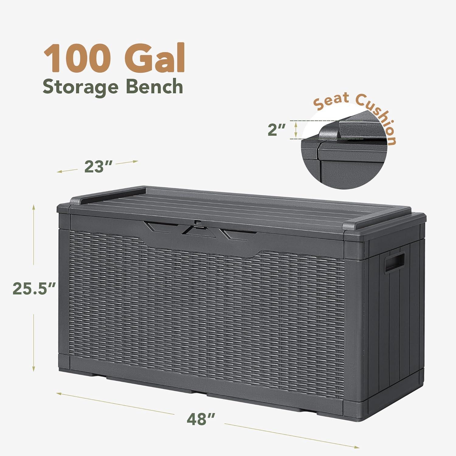 Gray 100-Gallon Lockable Resin Deck Box with Cushion Storage