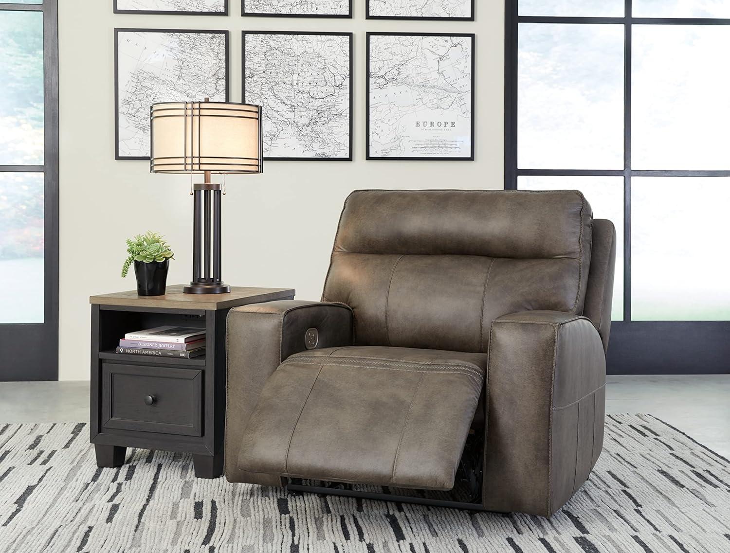 Gray Concrete Genuine Leather Power Recliner with Metal Frame