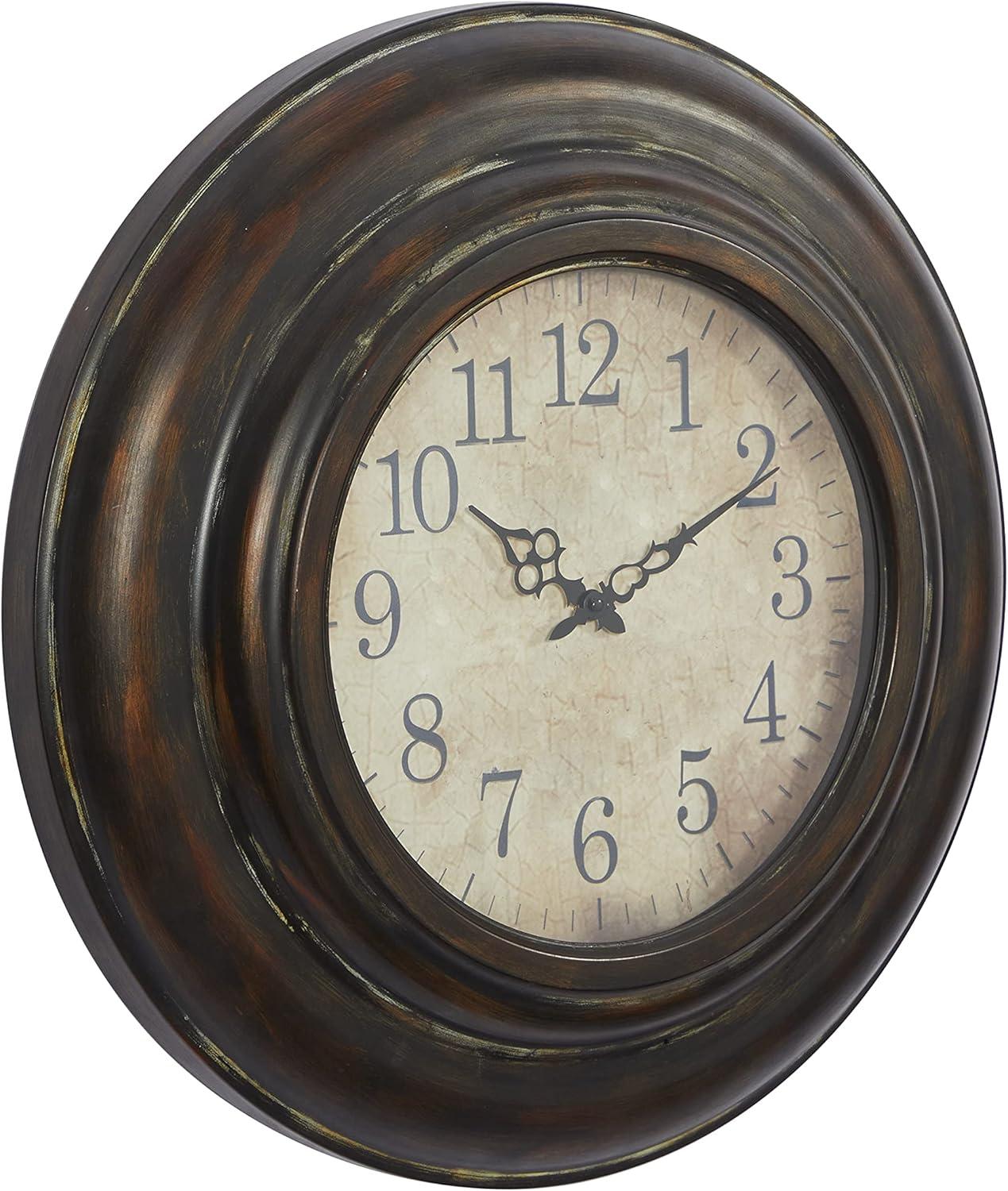 DecMode 24" Brown Metal Wall Clock with Fluted Frame