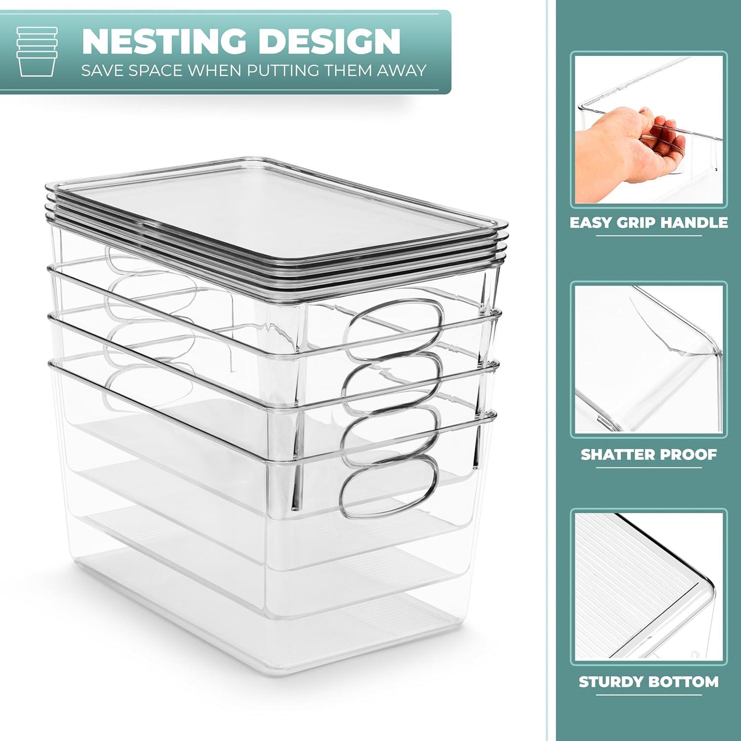 Sorbus Large Plastic Storage Bins with Lids - for Kitchen Organization, Pantry/Storage Organizers, Fridge Organizer - Clear Storage Bins (4 pack)