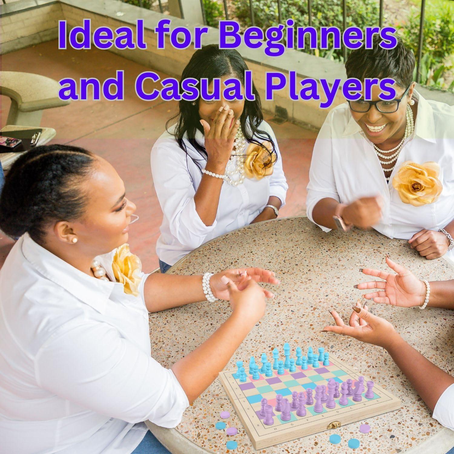 2 in 1 Wooden Chess and Checkers Set - Chess Set for Kids – Portable 11” x 11” Game Board Folds As Storage Case - Chess Checker Set - Childrens Chess Sets for Beginners - Chess Board for Kids