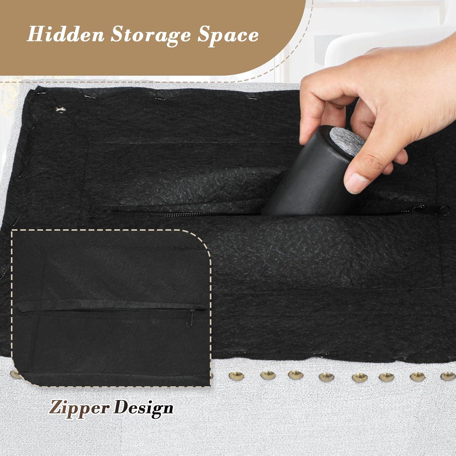 Athena Collection Small Ottoman Foot Rest with Legs, Linen Fabric Ottoman Foot Stool with Soft Padded seat, Square Footstool FootRest for Living Room, Bedroom, Office, Grey