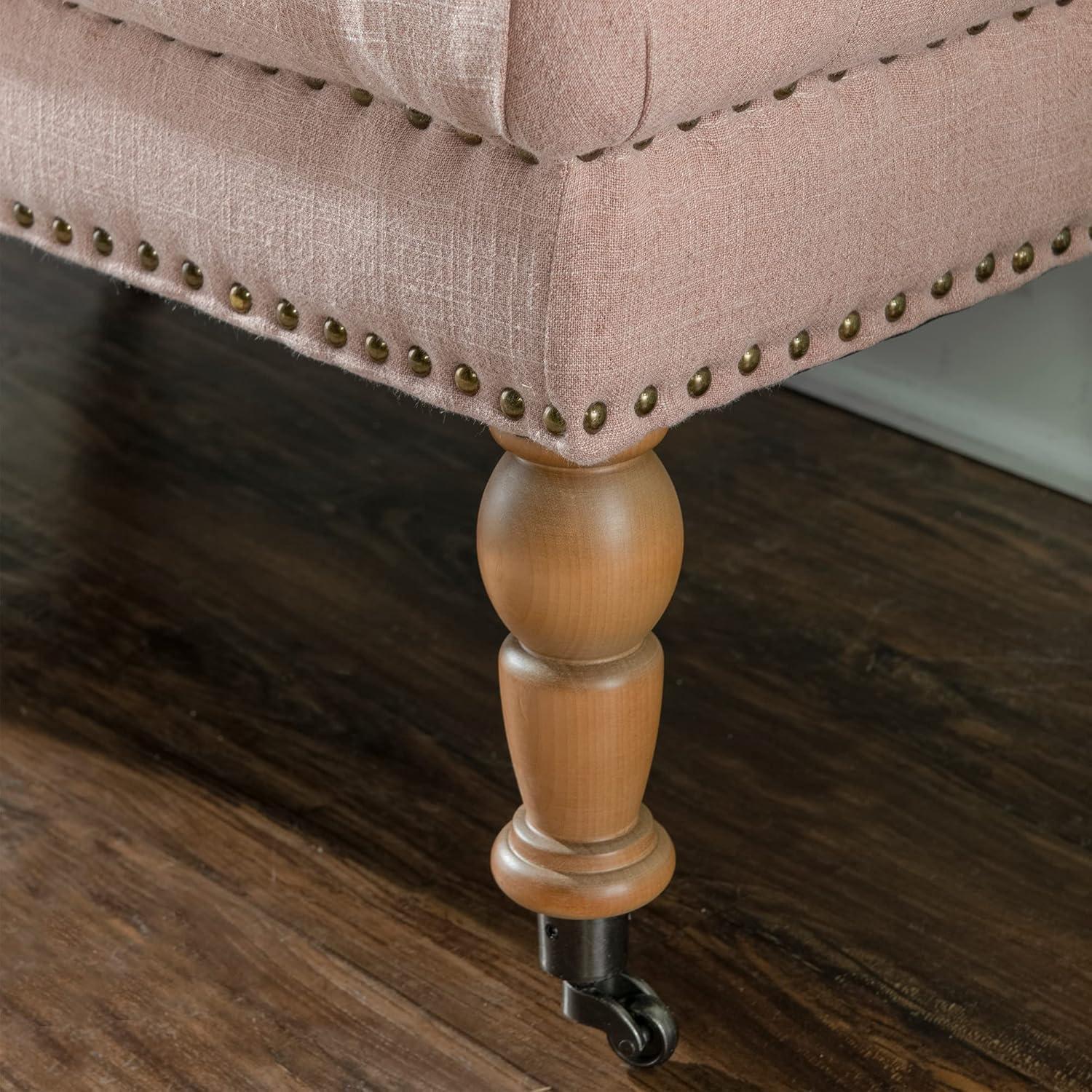 62" Isabelle Linen Tufted Bench with Nailhead Trim & Casters - Entryway, Bedroom - Linon