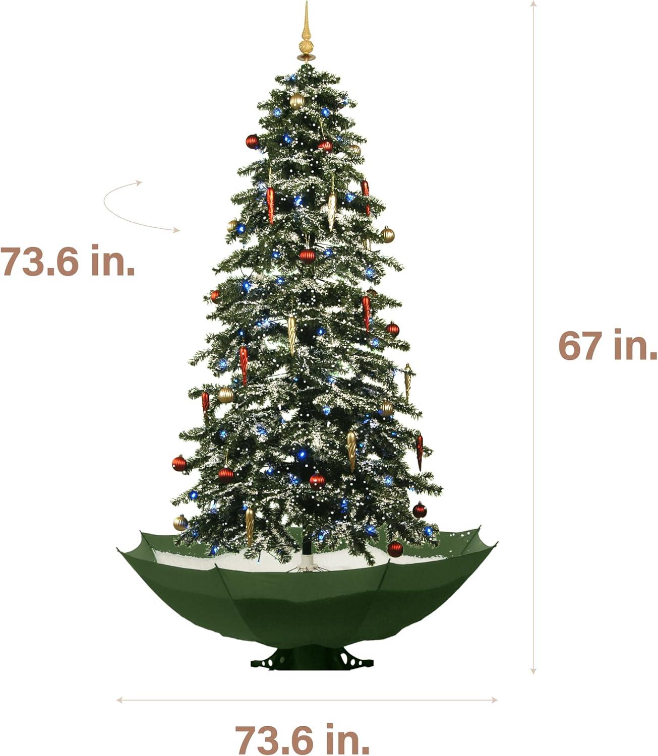 Fraser Hill Farm 67-In. Musical Prelit Snowing Christmas Tree with Green Umbrella Base