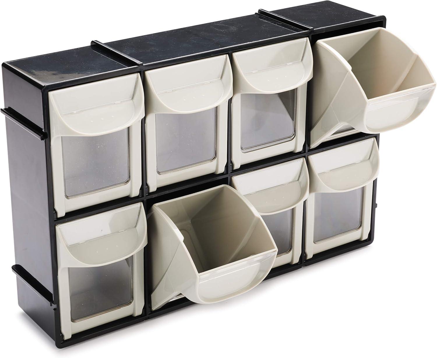 Black and Off-White Stackable Plastic Tilt-Out Bin Storage System