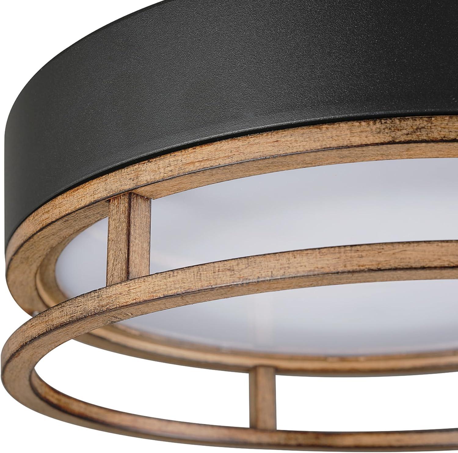 Globe Electric Ray Matte Black 18.5W LED Integrated Outdoor Indoor Flush Mount Ceiling Light with Faux Wood Accent, 44663