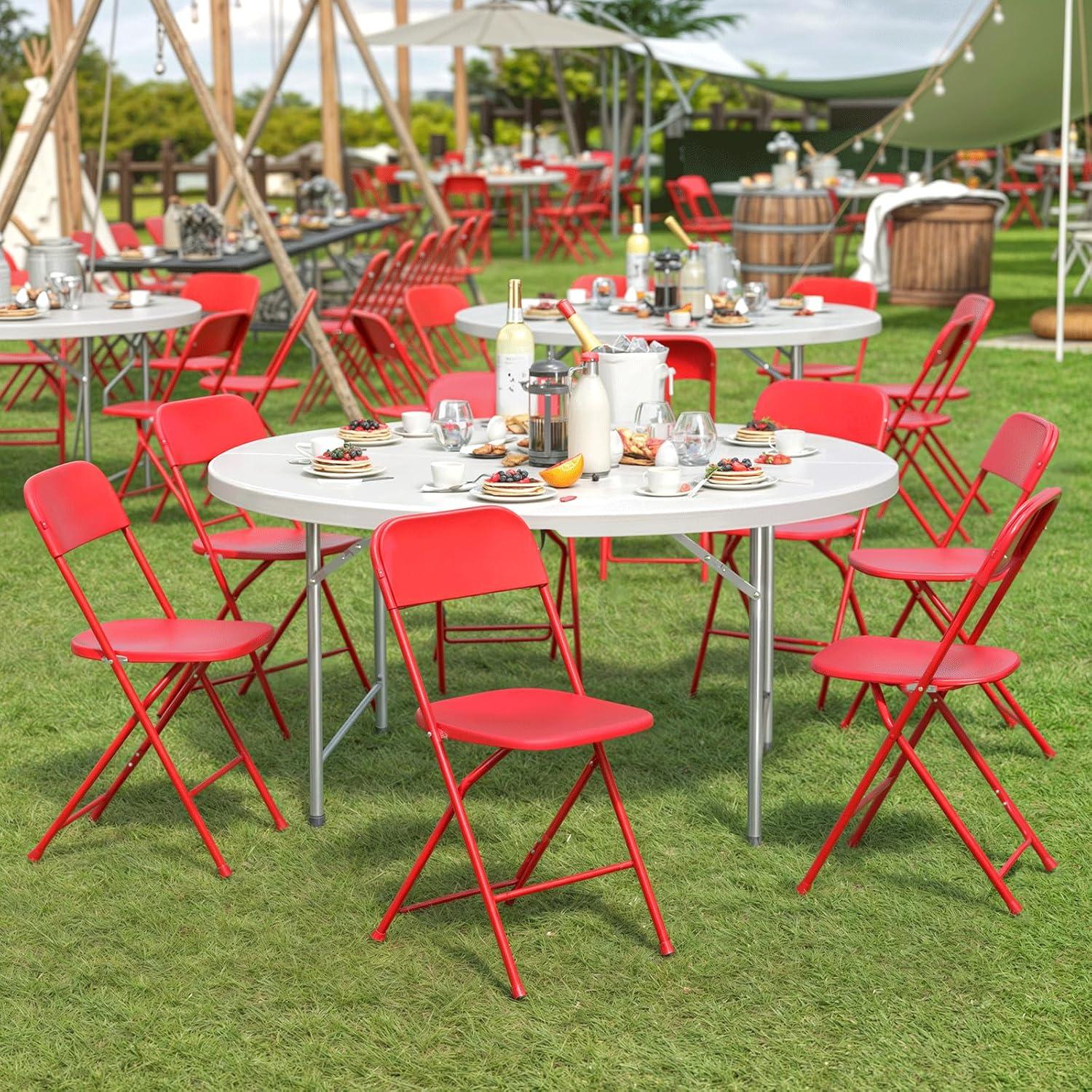 Magshion 10pcs Plastic Folding Chair, Stackable Patio Seat for Wedding Party Meeting Indoor Outdoor, Red