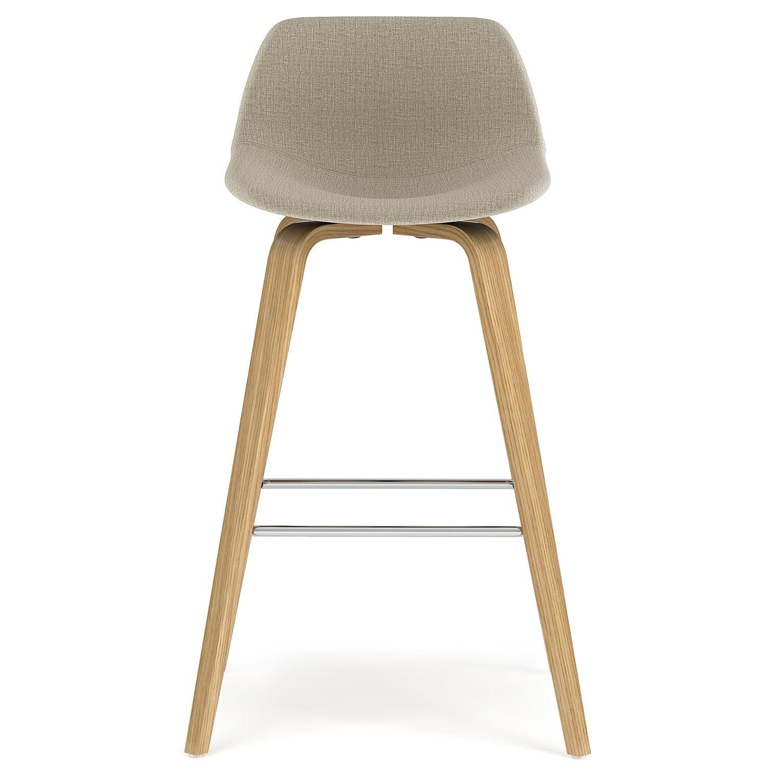 Simpli Home Randolph Upholstered Bentwood Mid-Century Modern Bar & Counter Stool with Chrome Footrest